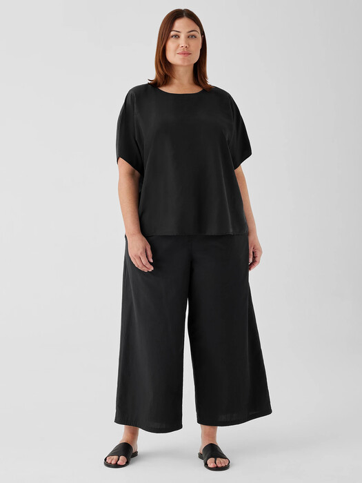 Garment-Dyed Silk Jewel Neck Top