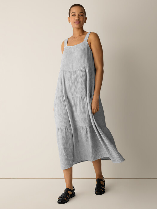 Striped Organic Cotton Gauze Tiered Dress | EILEEN FISHER Striped Organic Cotton Gauze Tiered Dress | EILEEN FISHER