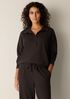 Waffle Cotton Blend Doubleknit High Collar Henley Top