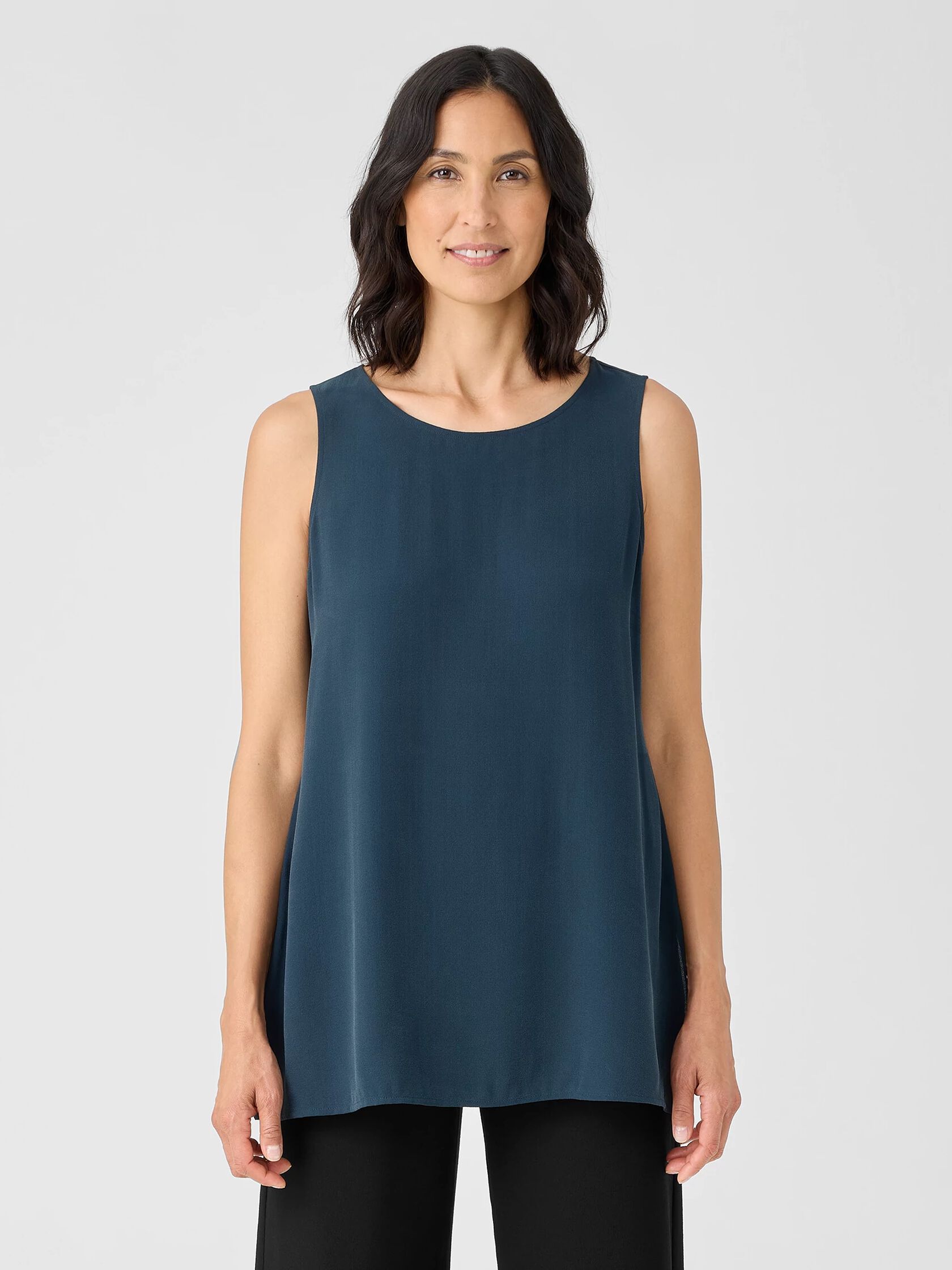 Silk Georgette Crepe Ballet Neck Tank
