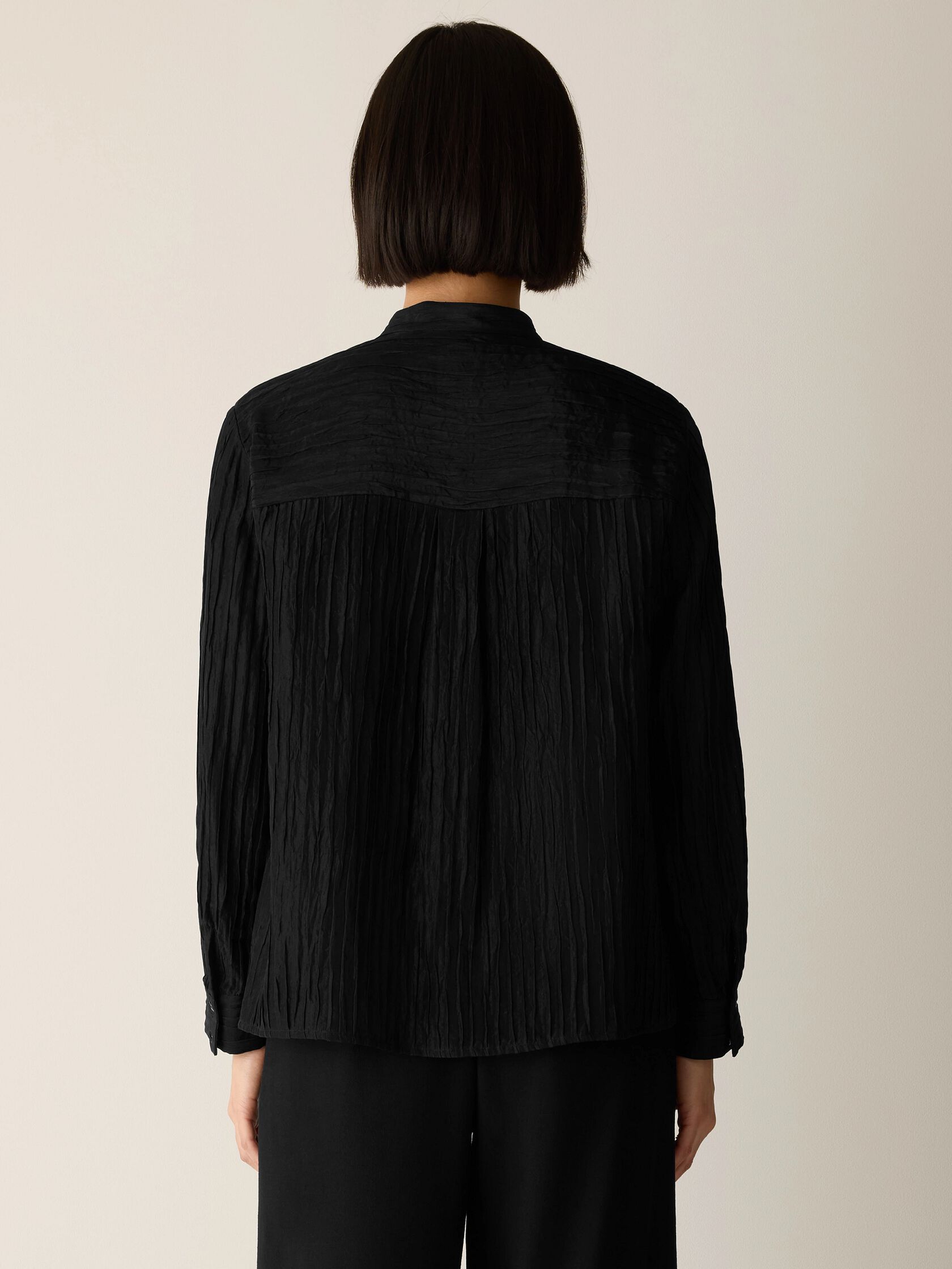 Textured Silk Jacquard Band Collar Shirt