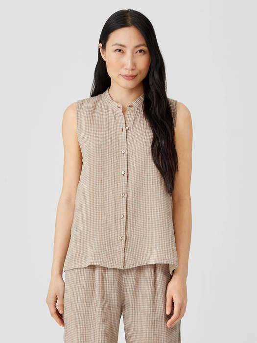 Puckered Organic Linen Sleeveless Shirt