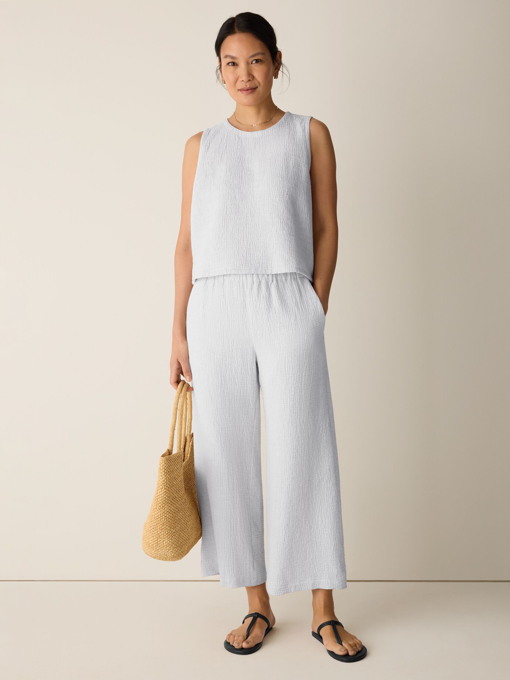 Organic Cotton Doubleweave Wide-Leg Pant