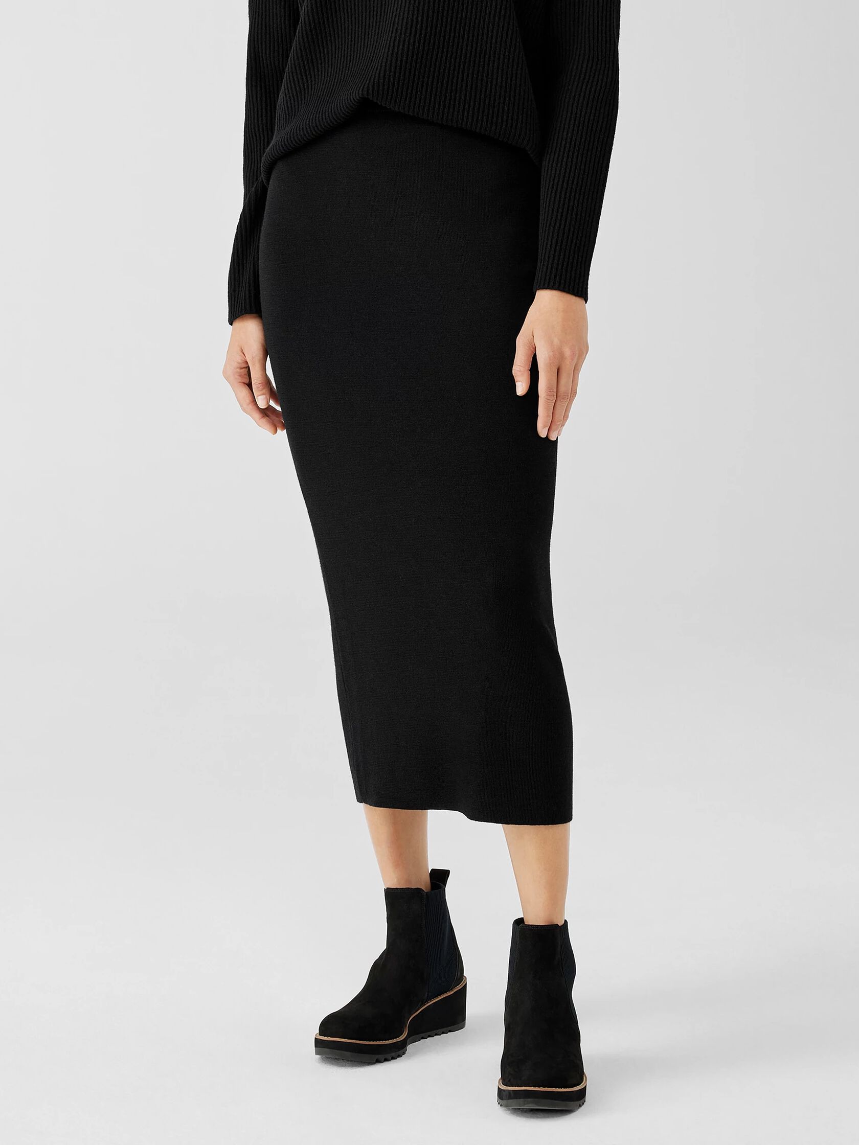 Merino Rib Pencil Skirt in Regenerative Wool