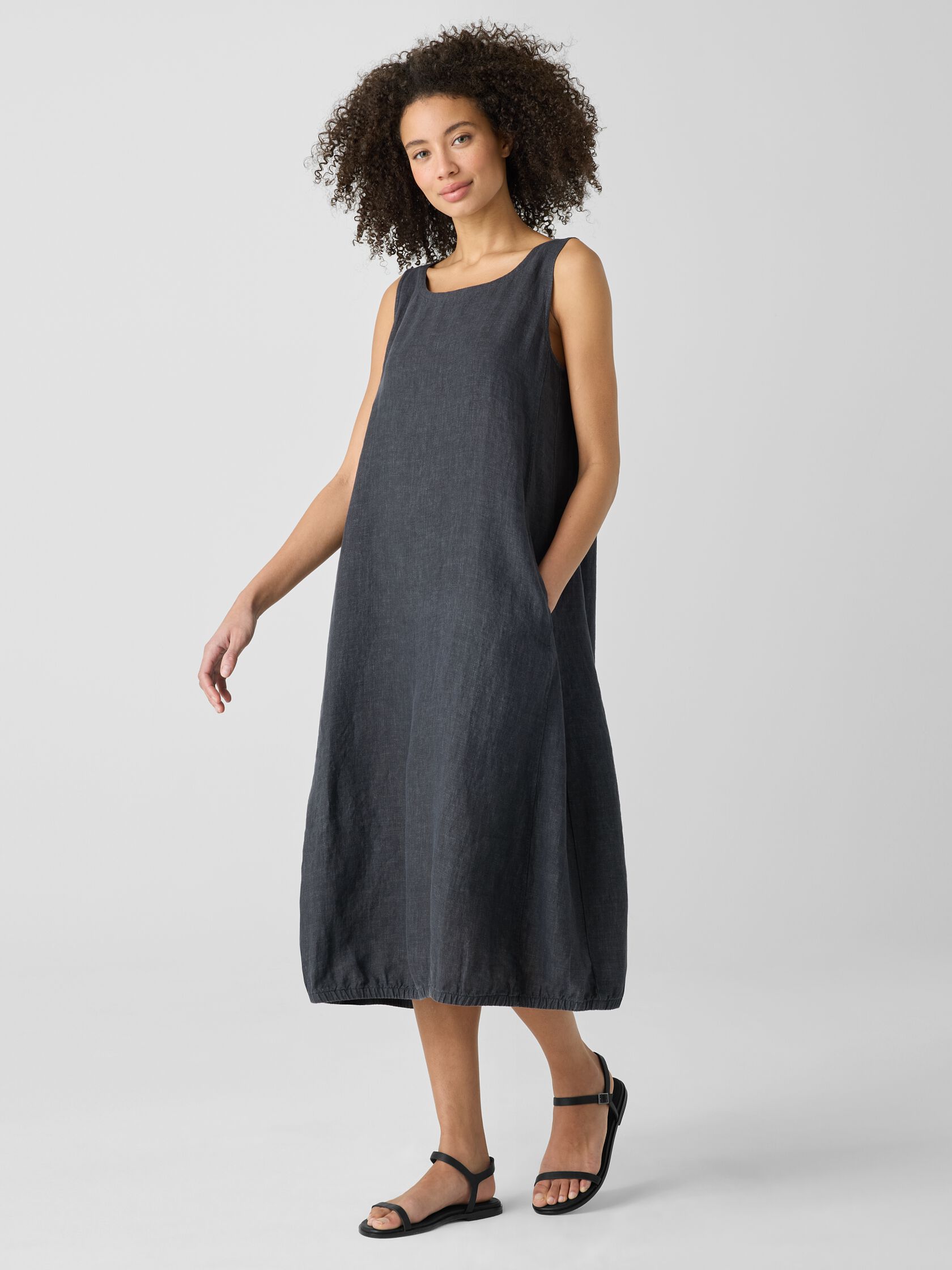 Washed Organic Linen Délavé Lantern Dress