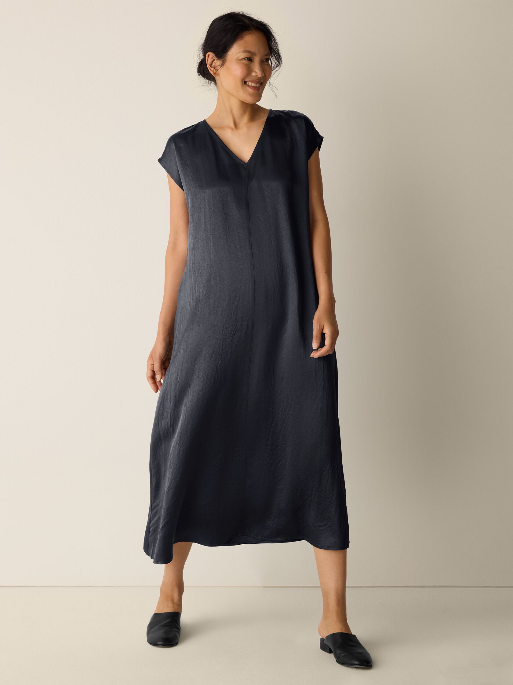 Textured Satin V-Neck Dress