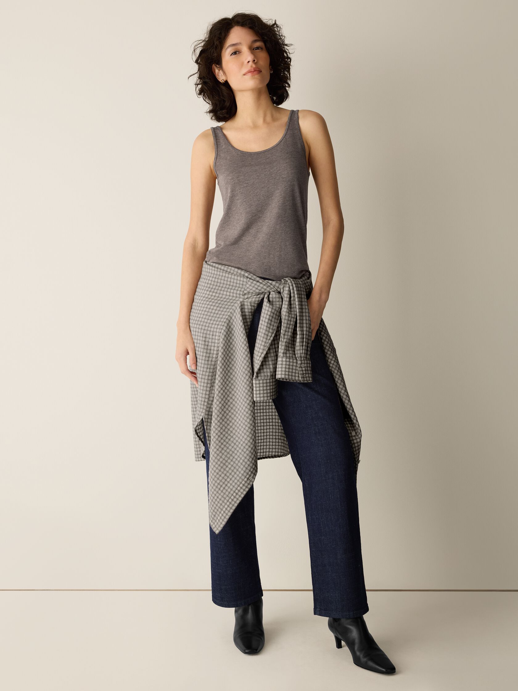 M&eacute;lange Sheer Cotton Blend Knit Scoop Neck Tank