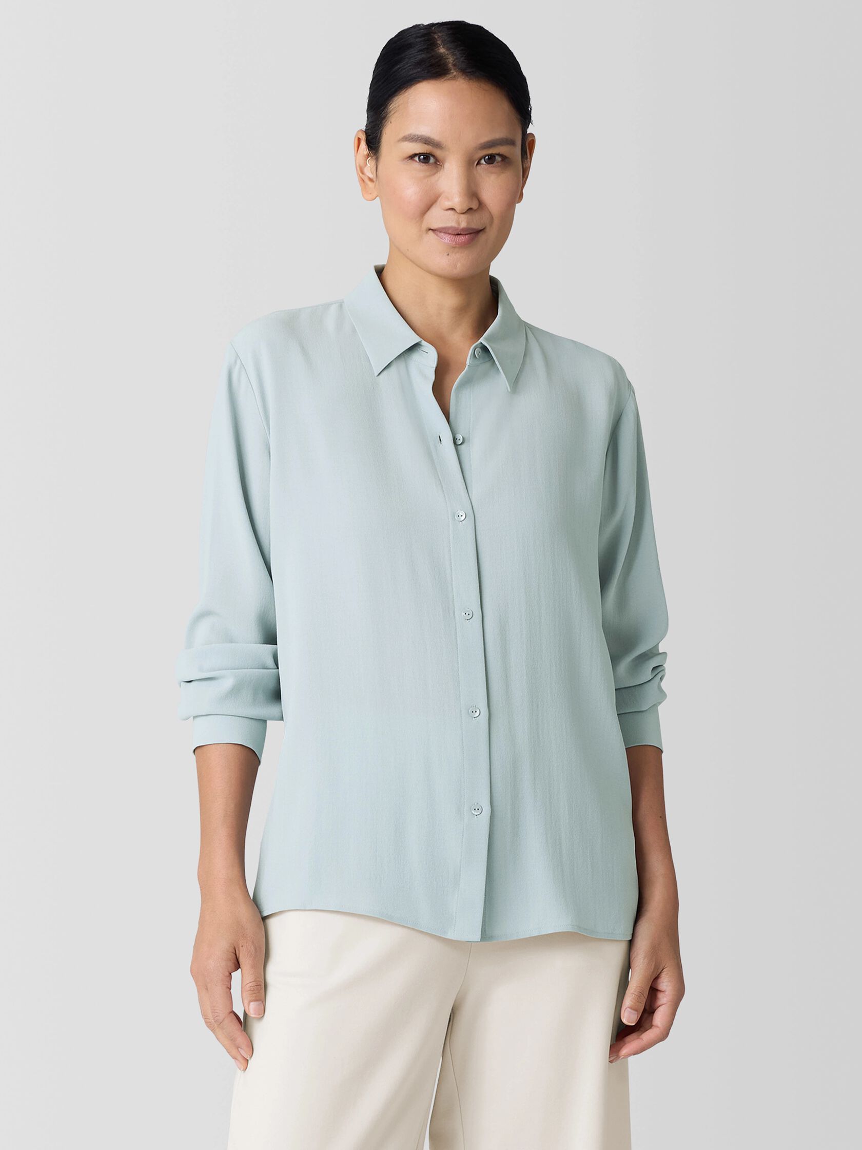 Silk Georgette Crepe Classic Collar Shirt