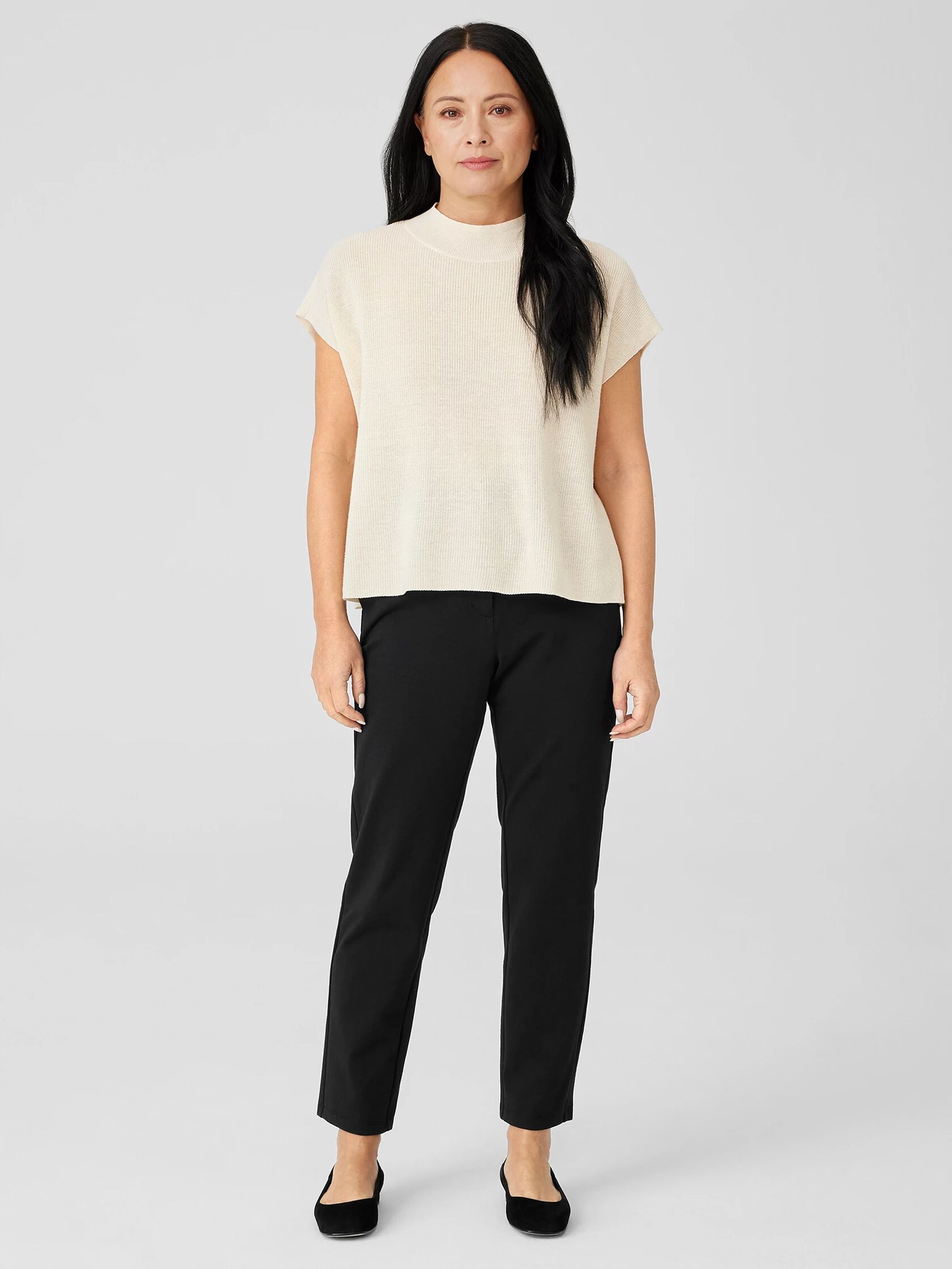 Organic Linen Cotton Mock Neck Top