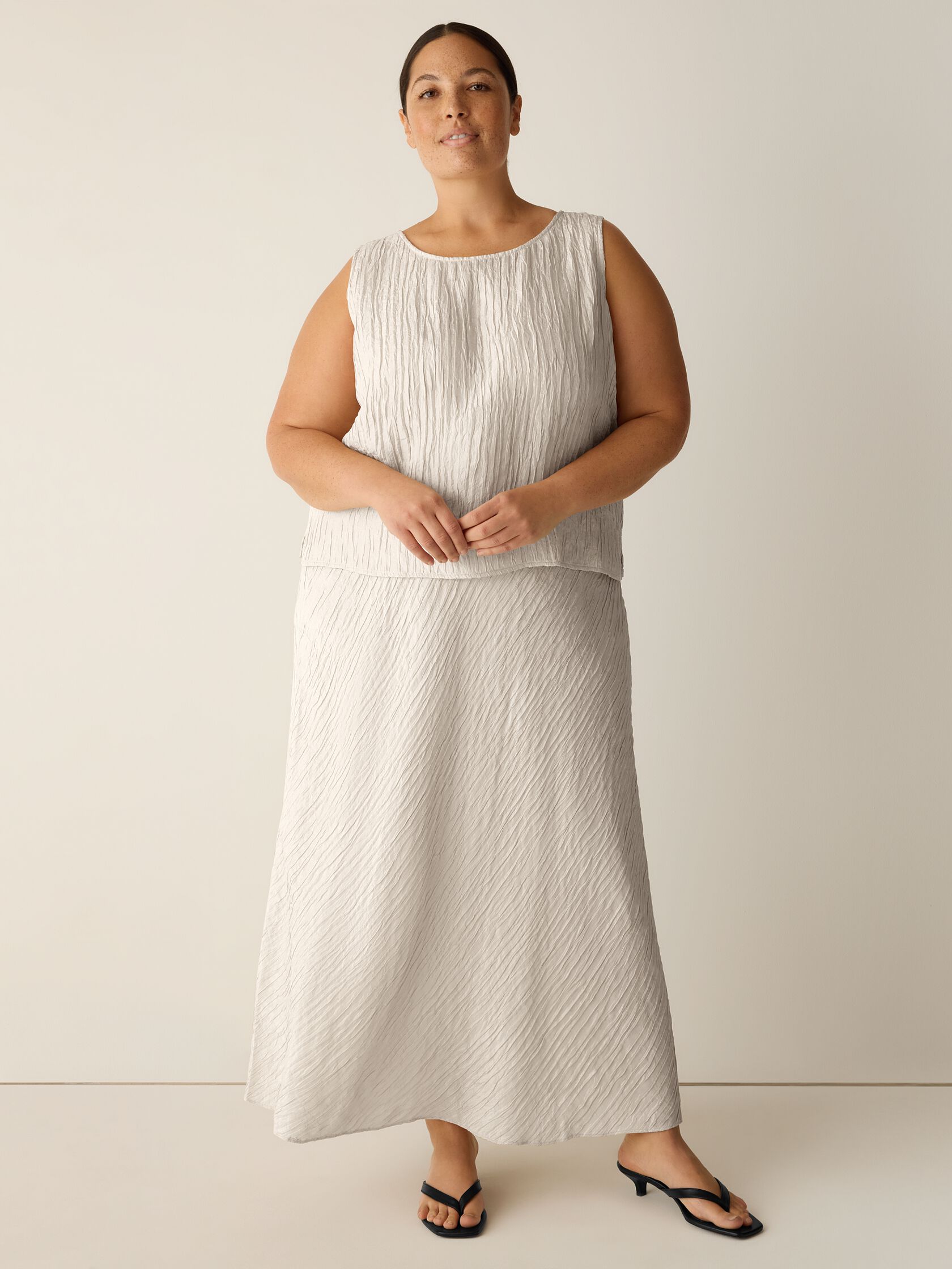 Textured Silk Jacquard Ballet Neck Tank