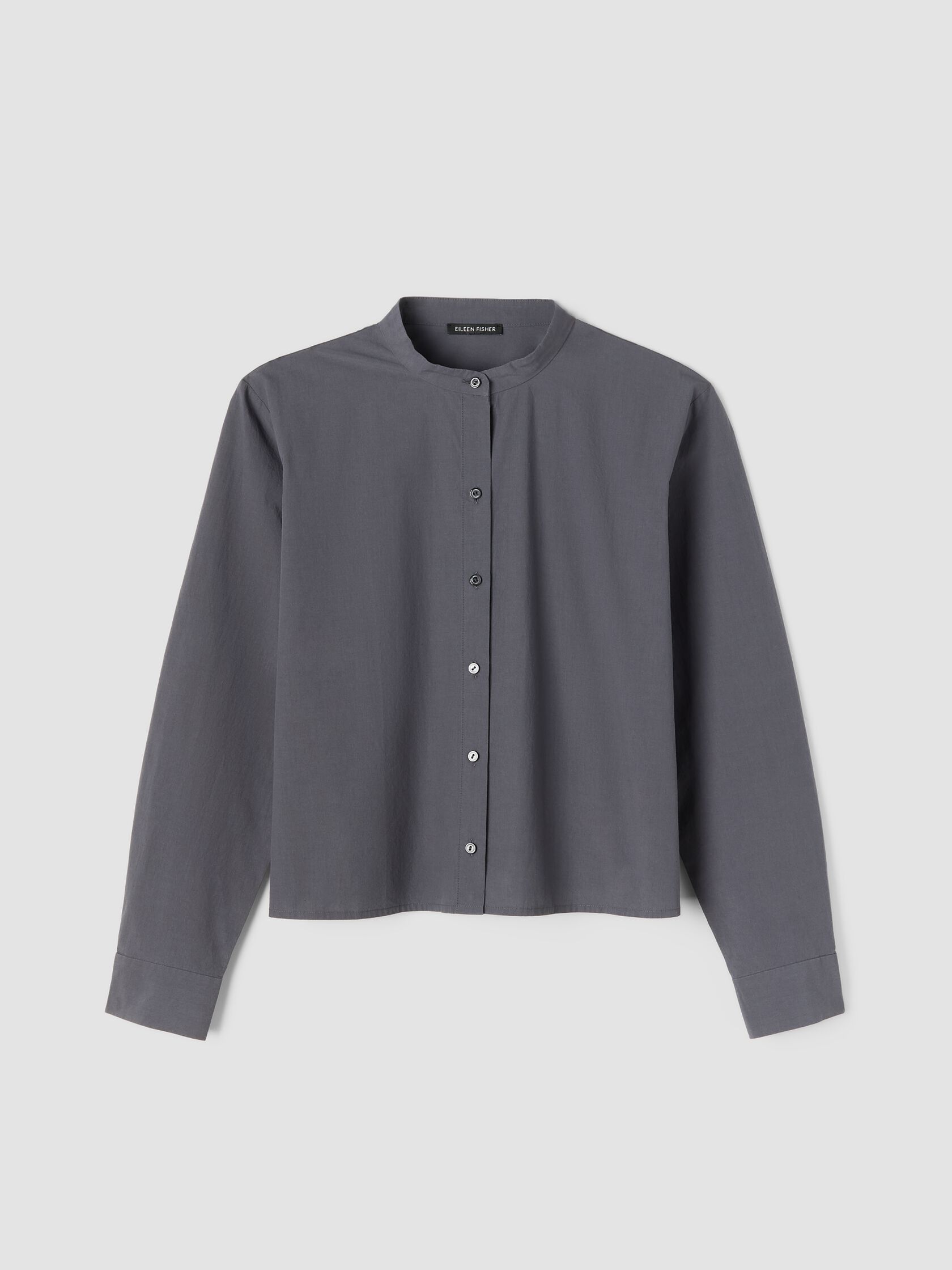 Washed Organic Cotton Poplin Band Collar Short Shirt