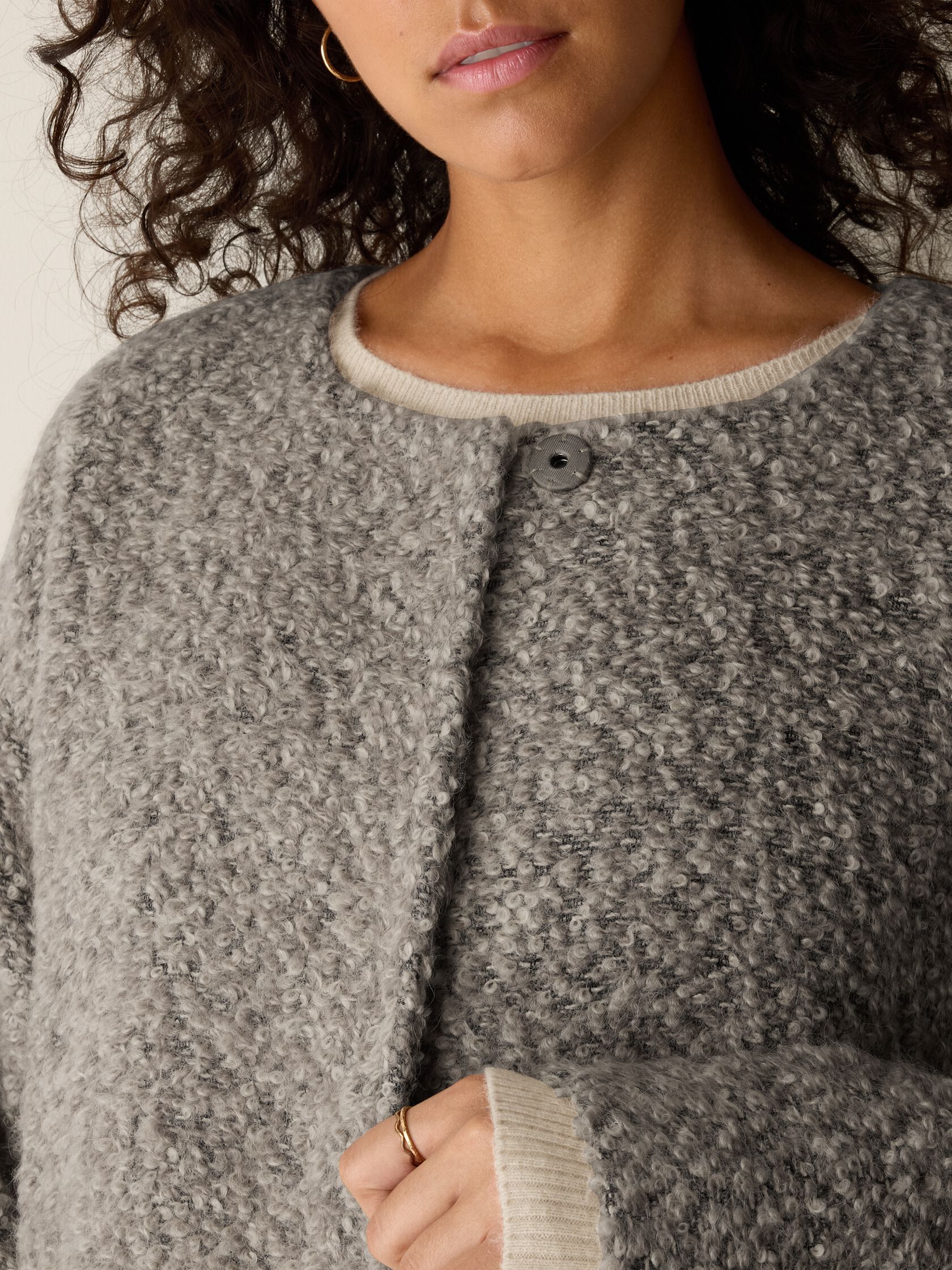 Curly Alpaca Wool Blend Round Neck Coat