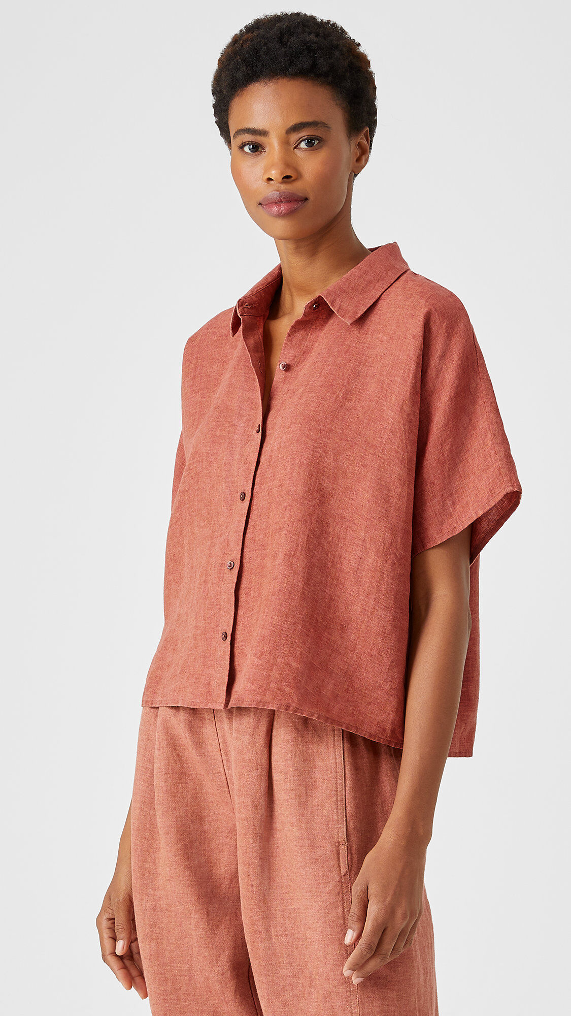 Washed Organic Linen Delave Short-Sleeve Shirt | EILEEN FISHER