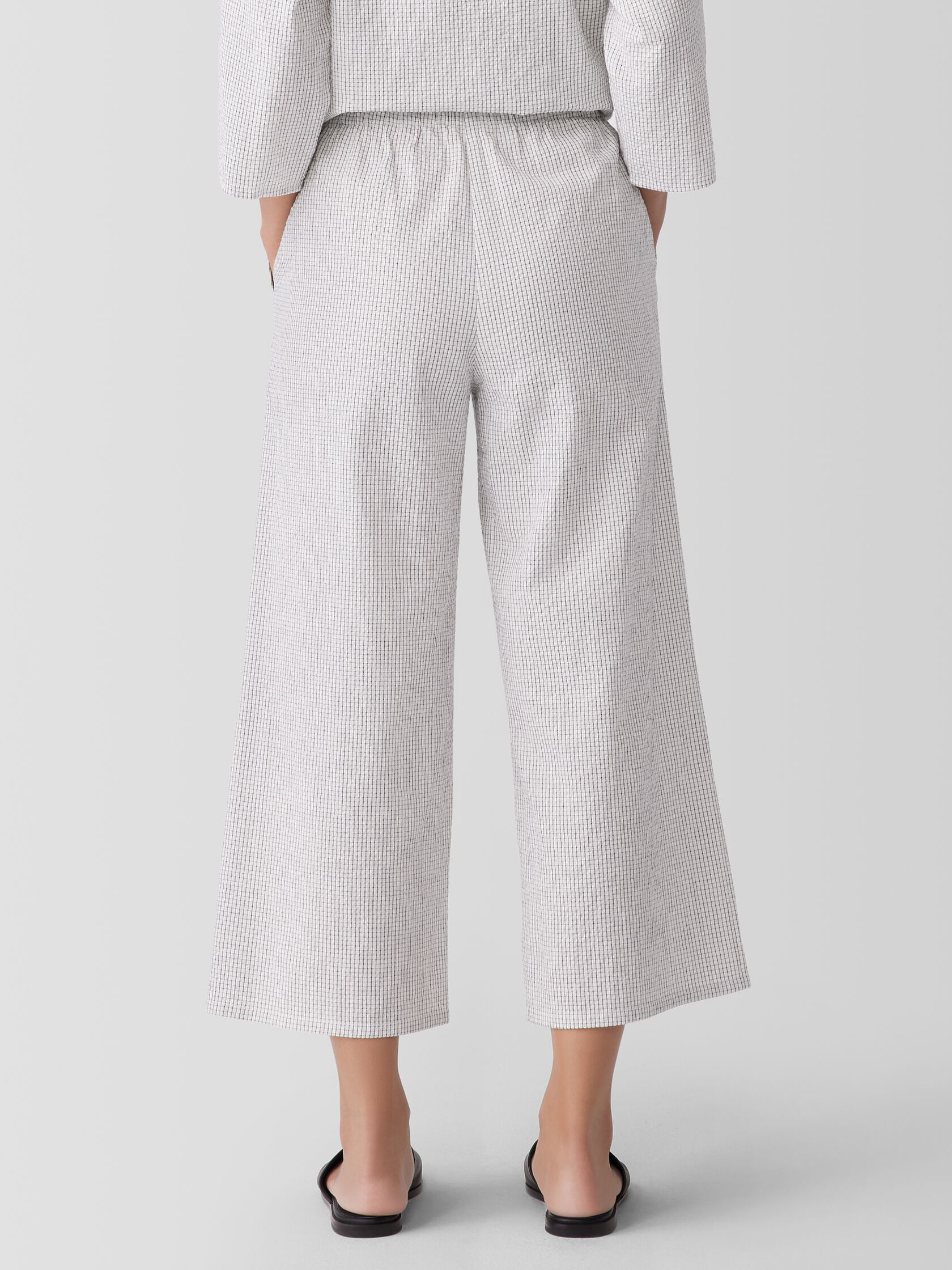 Organic Cotton Ripple Checkered Wide-Leg Pant