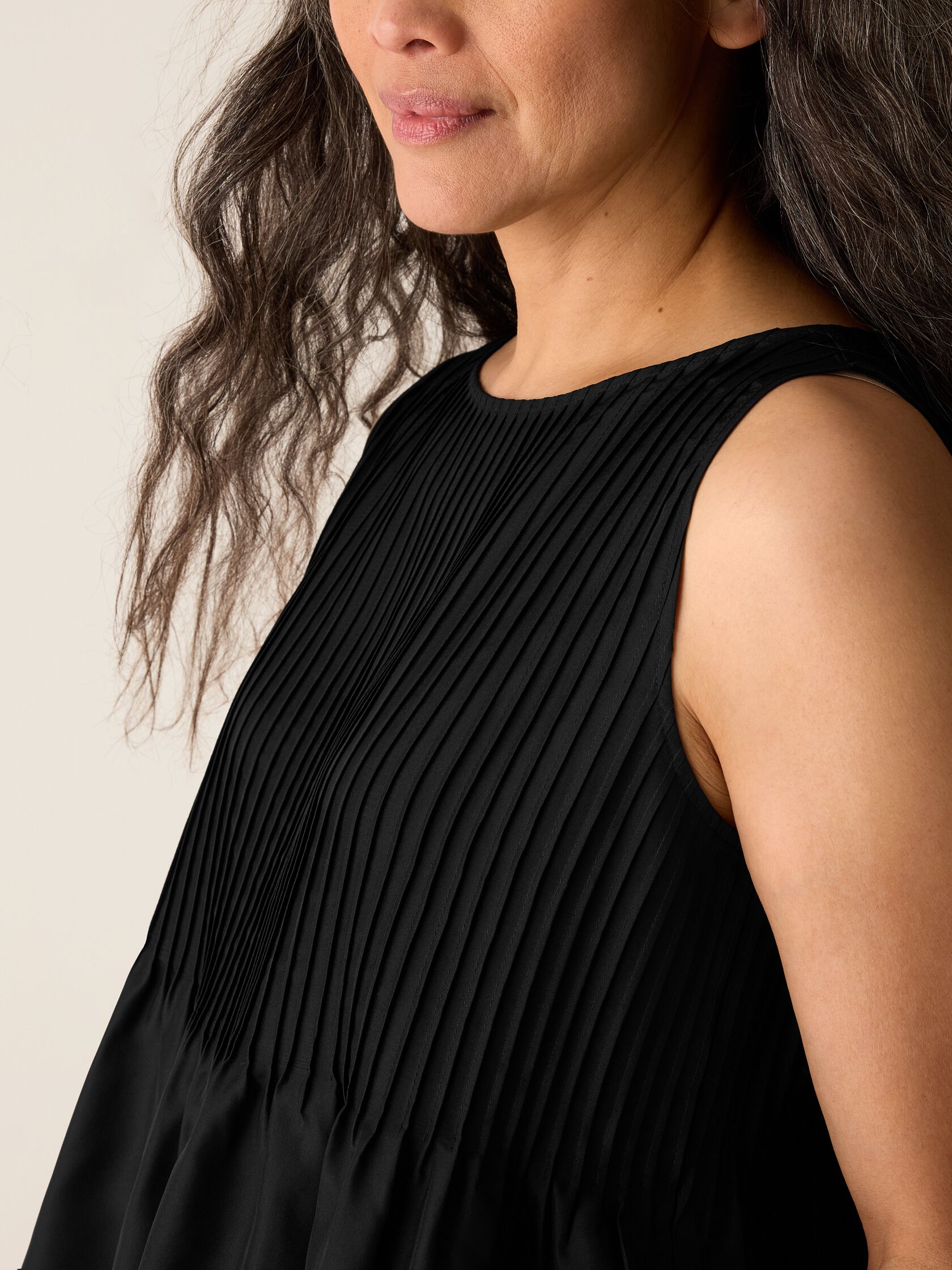 Pleated Silk Bateau Neck Tank