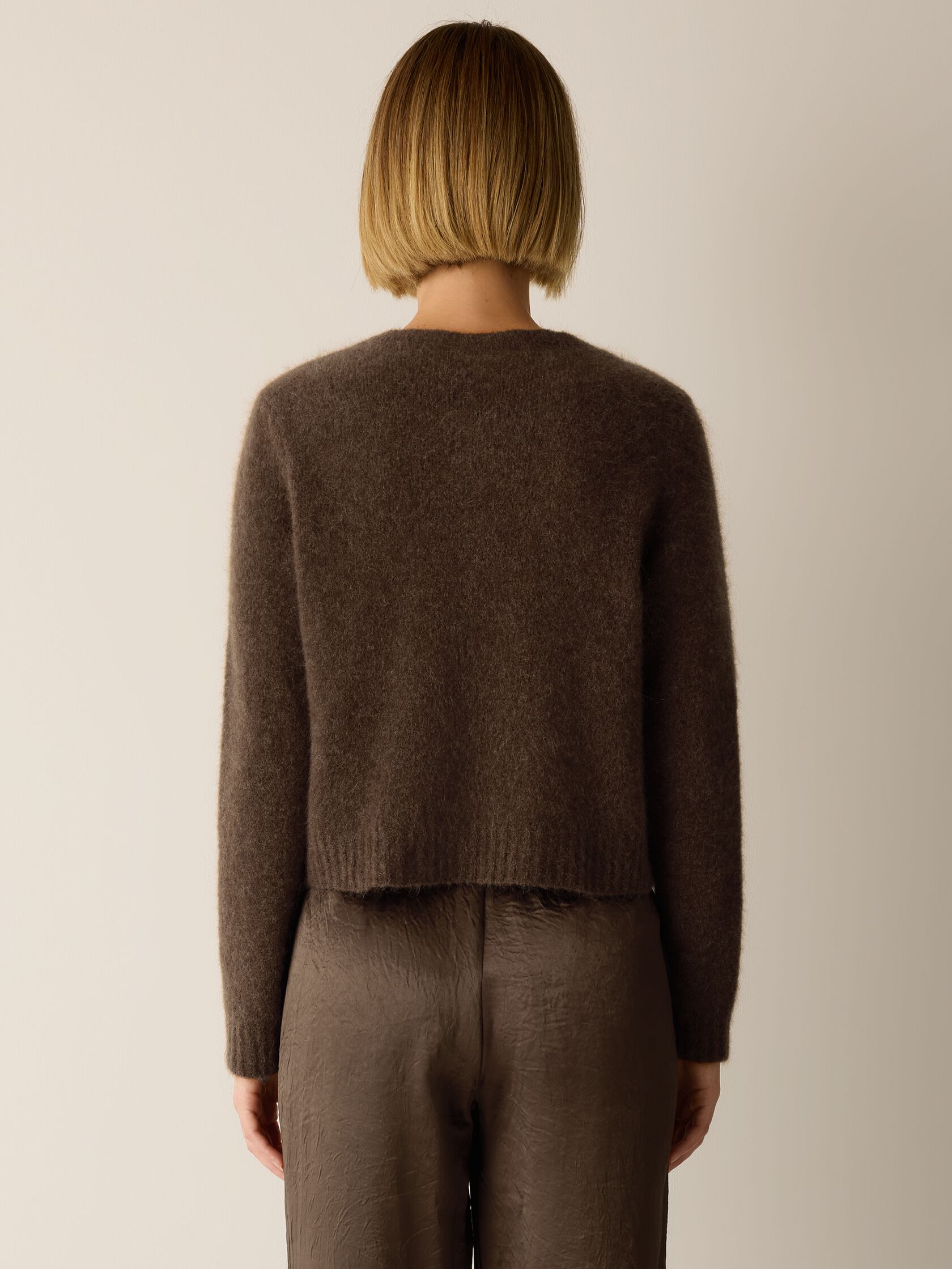 Mohair Plush M&eacute;lange Crew Neck Cardigan