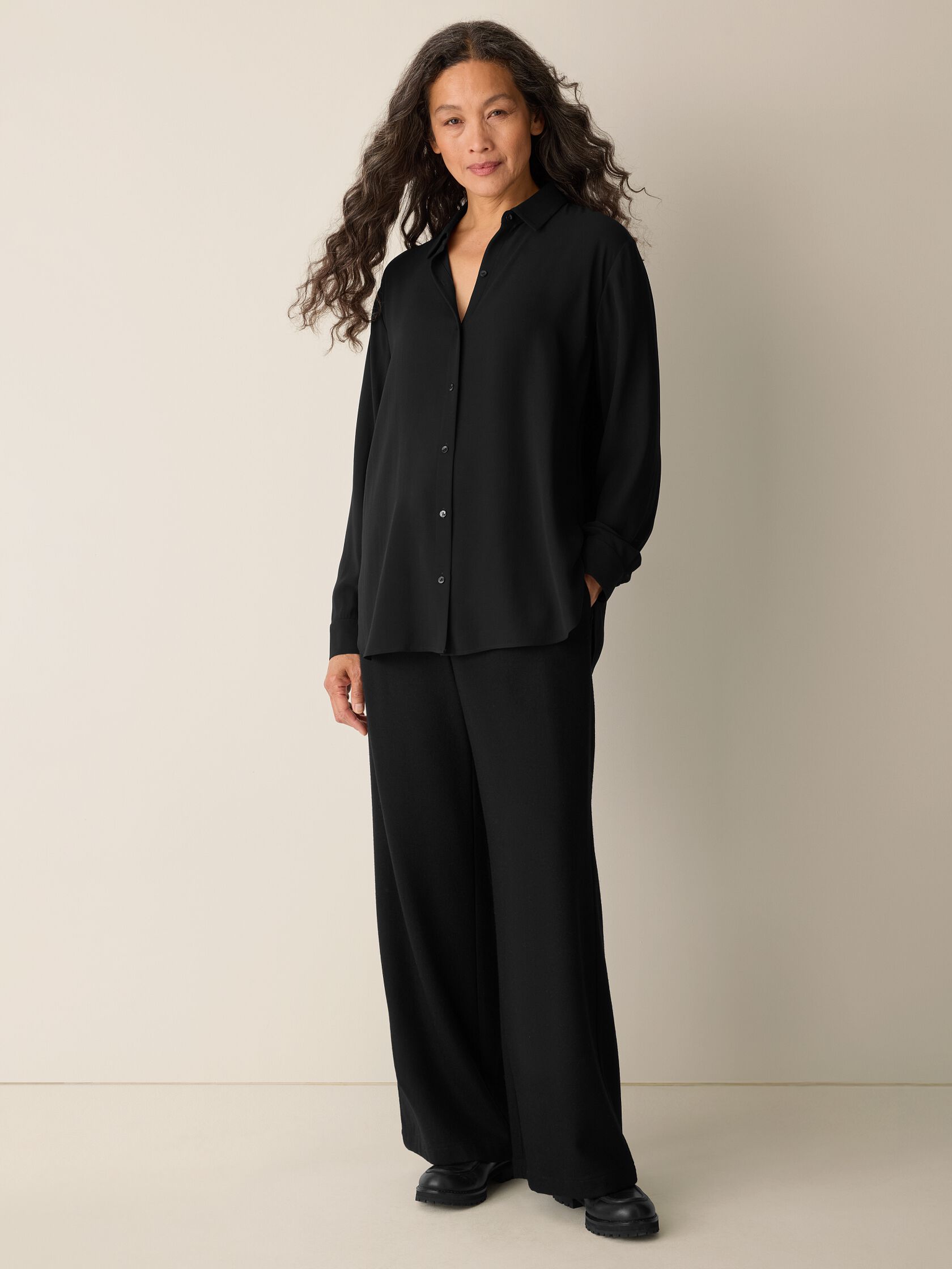 Silk Georgette Crepe Classic Collar Shirt