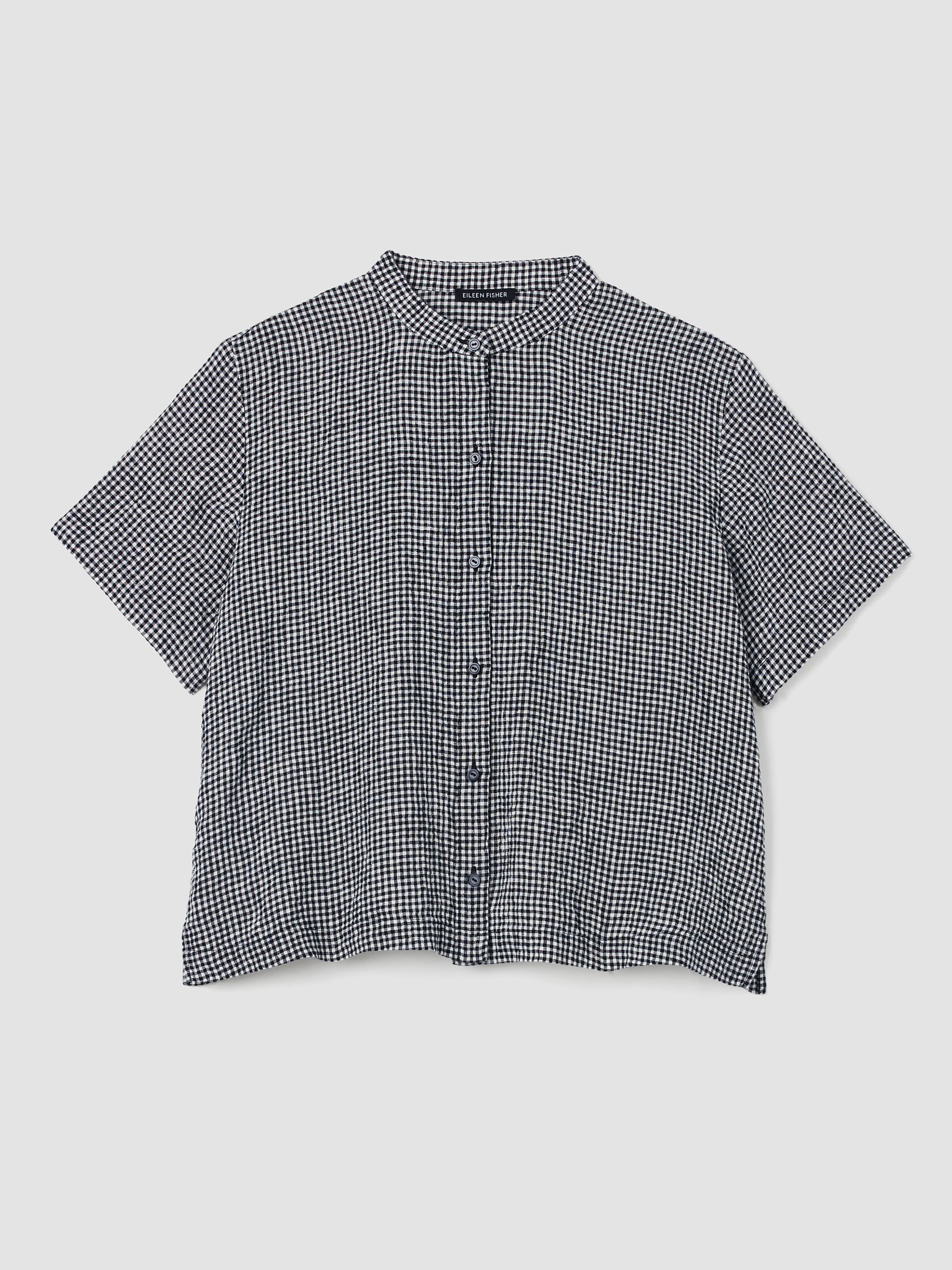 Puckered Organic Linen Band Collar Shirt