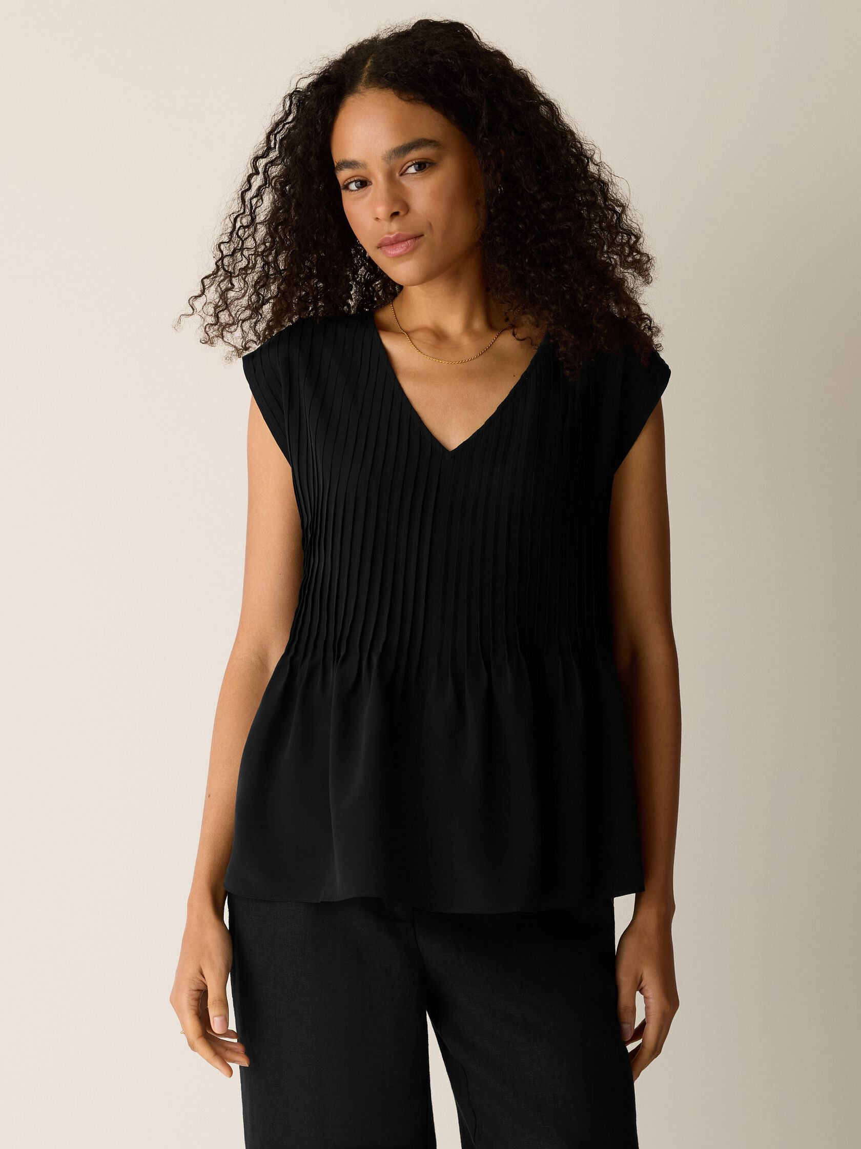 Silk Crepe de Chine V-Neck Top