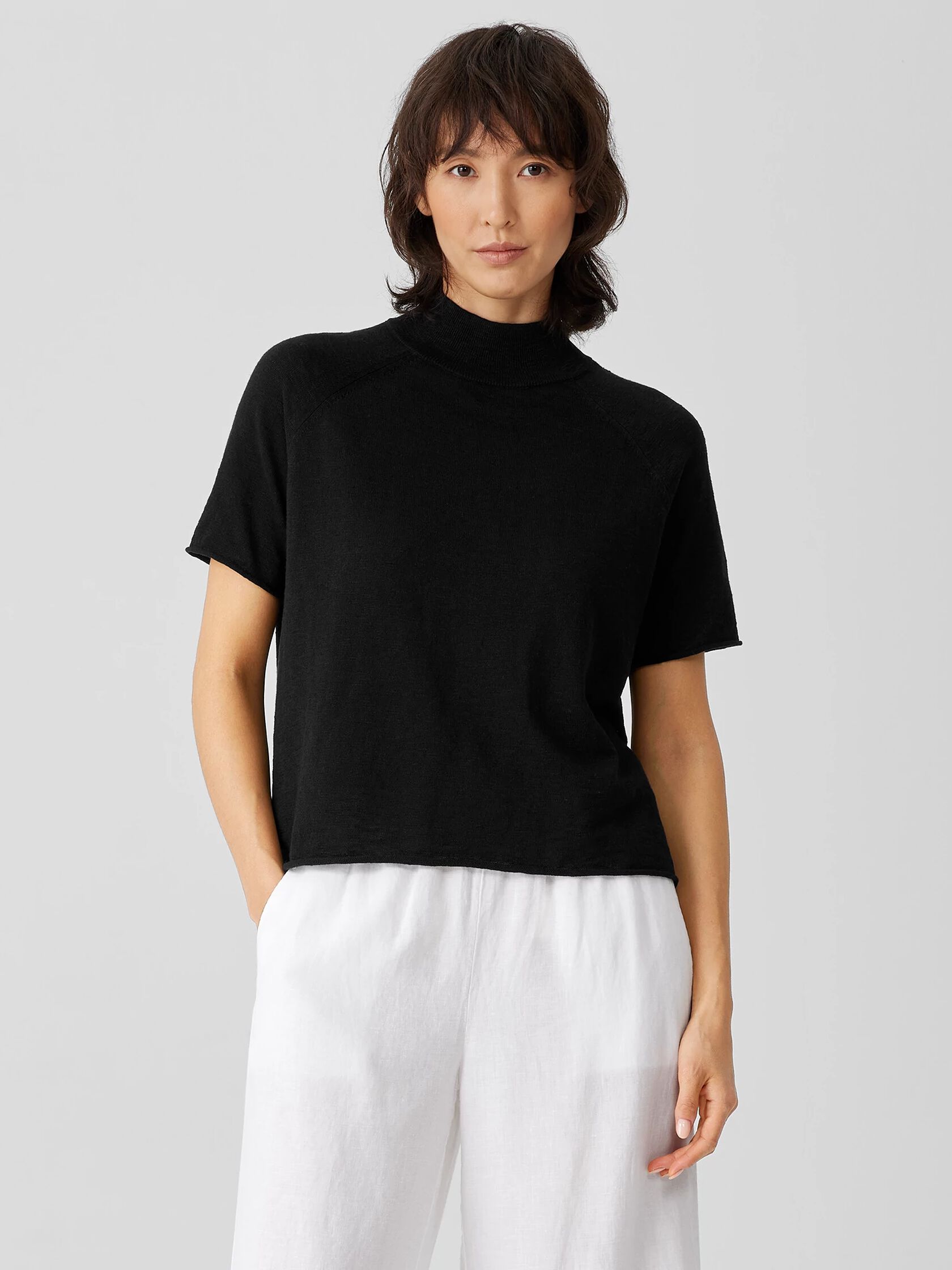 Organic Cotton Linen Slub Funnel Neck Top