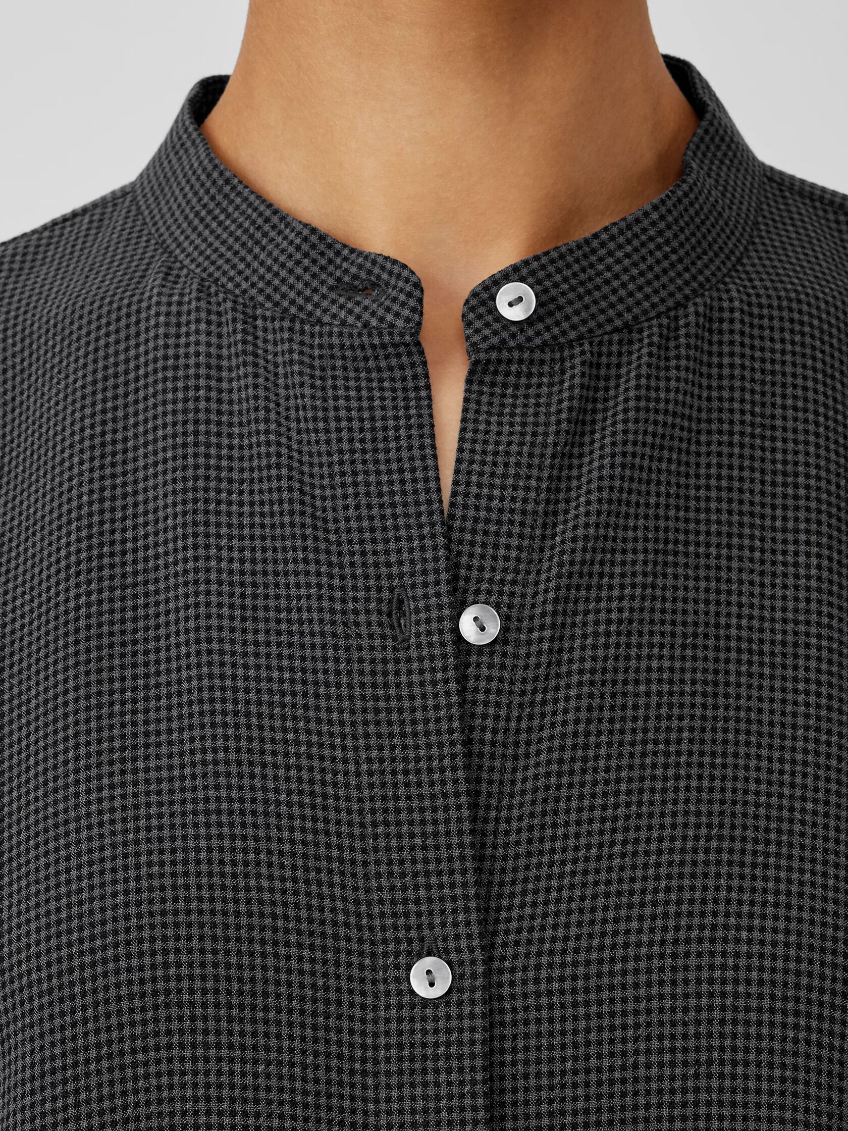 Mini Check Crepe Mandarin Collar Dress