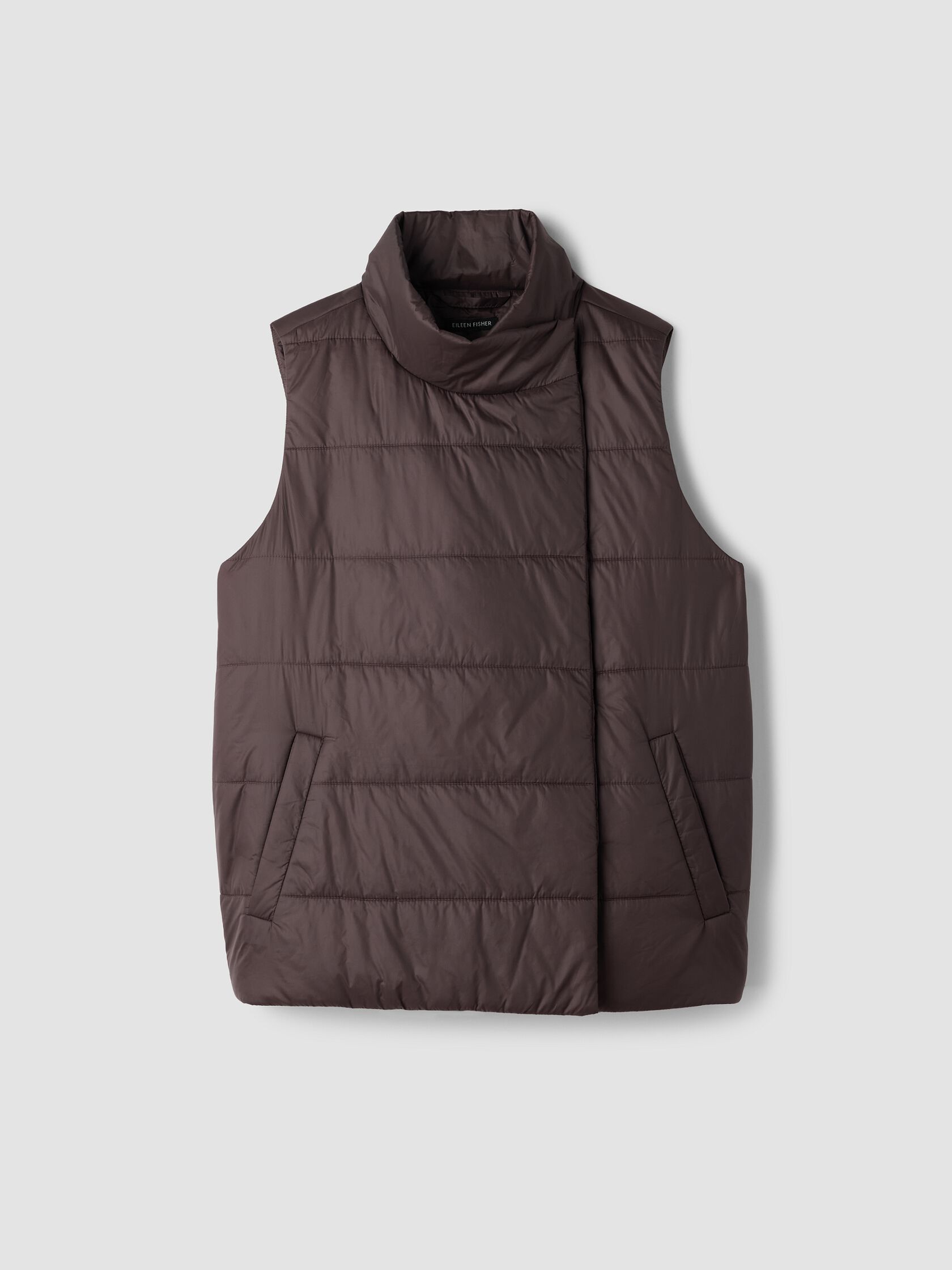 Eggshell Recycled Nylon High Collar Quilted Vest
