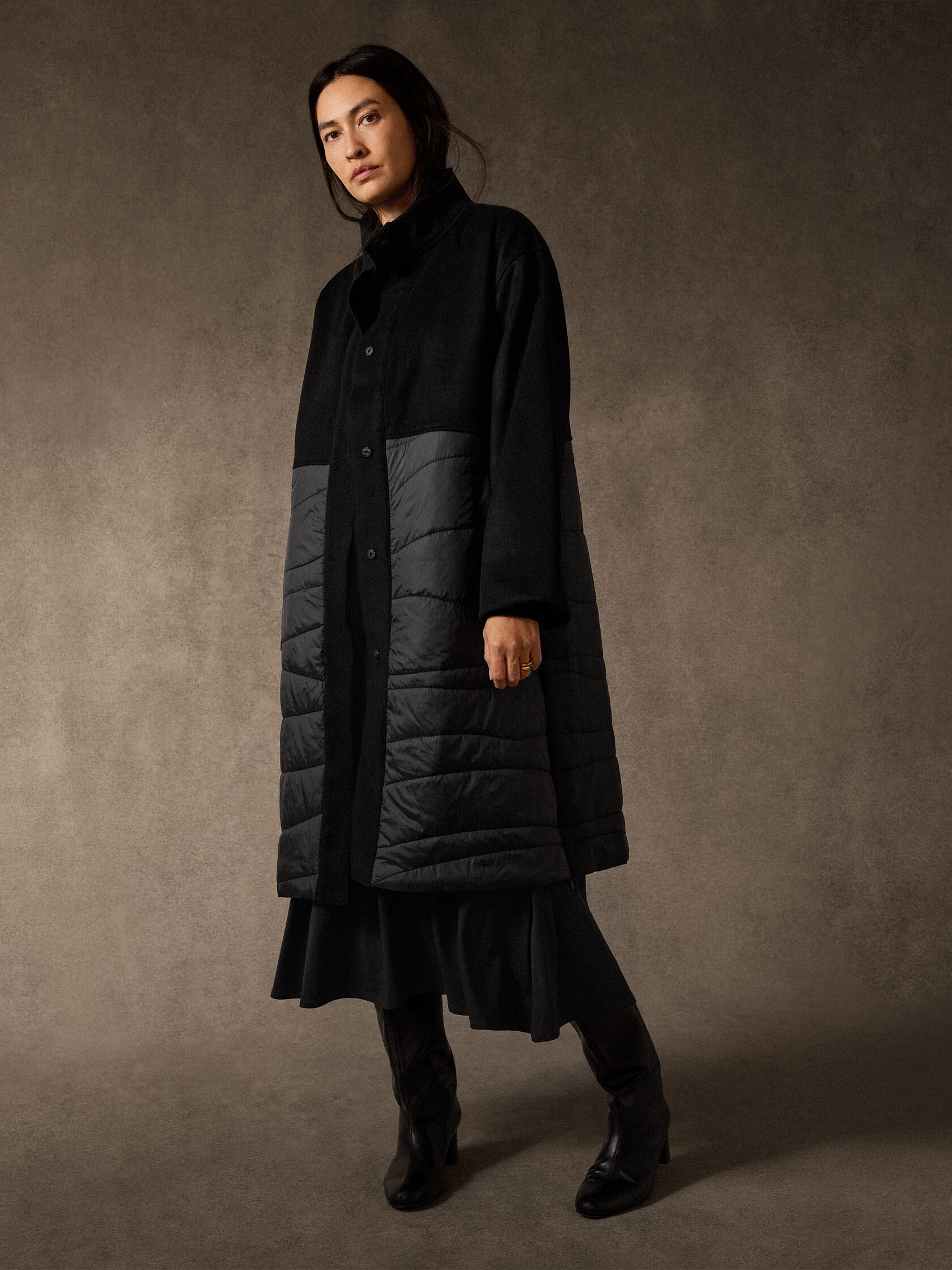 Eggshell Recycled Nylon Stand Collar Coat
