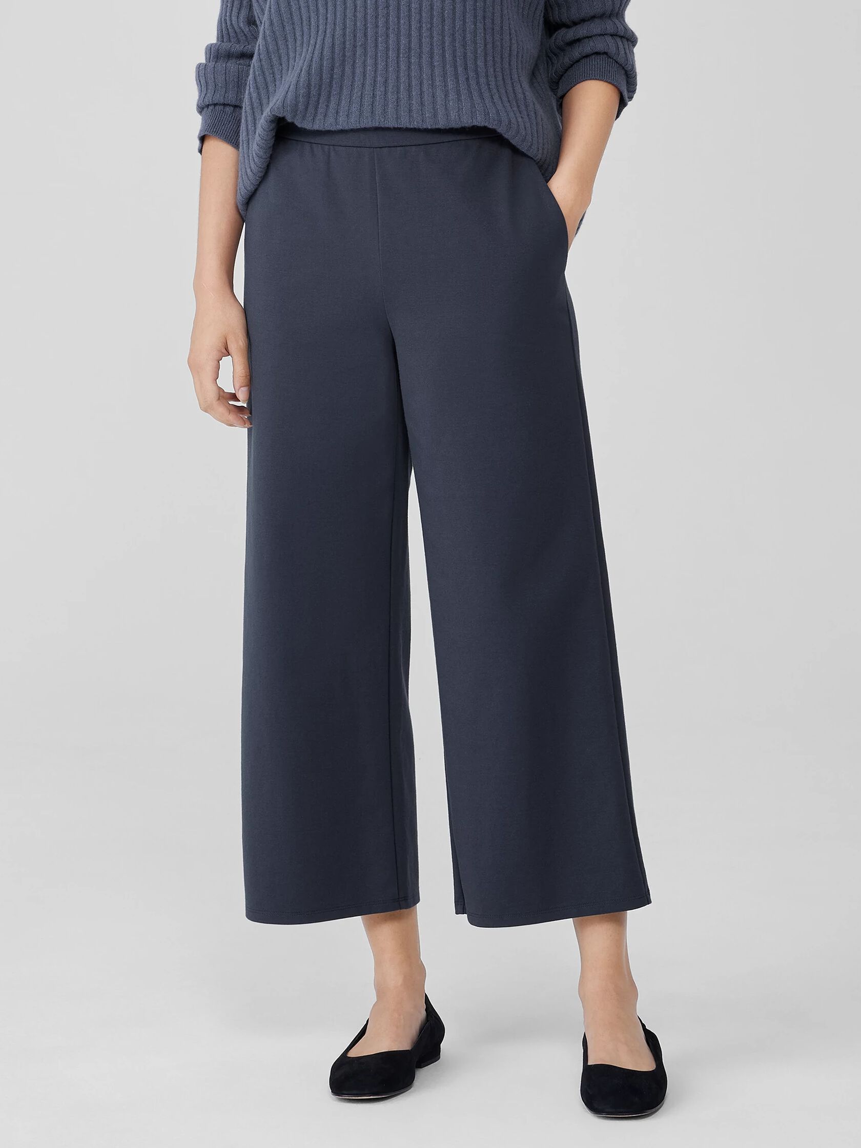 Cotton Blend Ponte Wide-Leg Pant