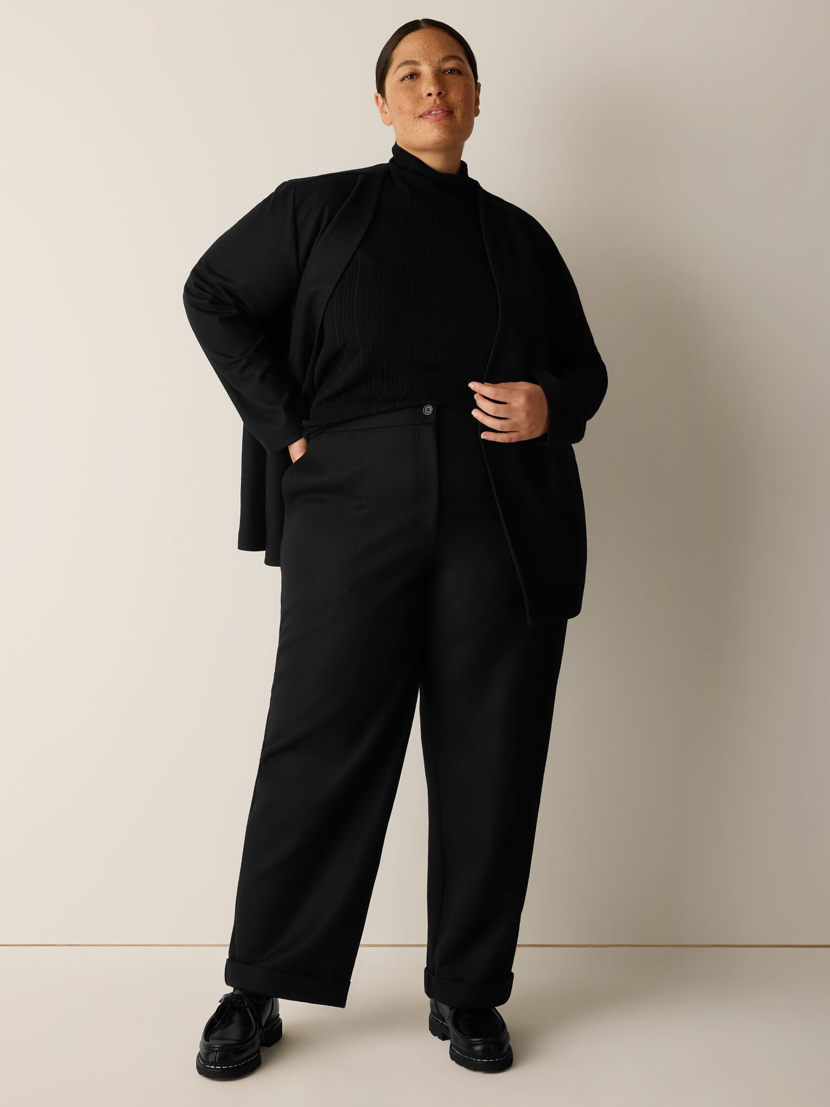 Felted Wool Jersey Straight Cuffed Pant&nbsp;in Regenerative Wool