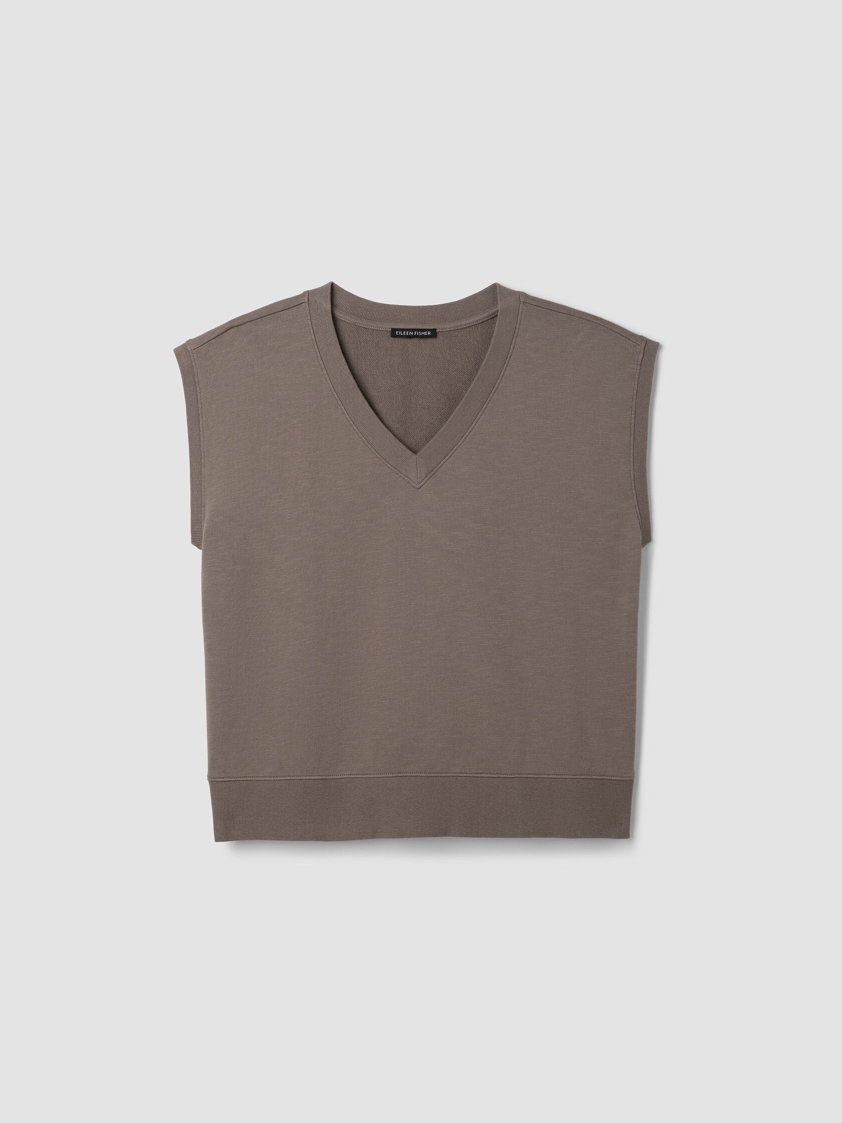 Garment-Dyed Organic Cotton Terry V-Neck Top