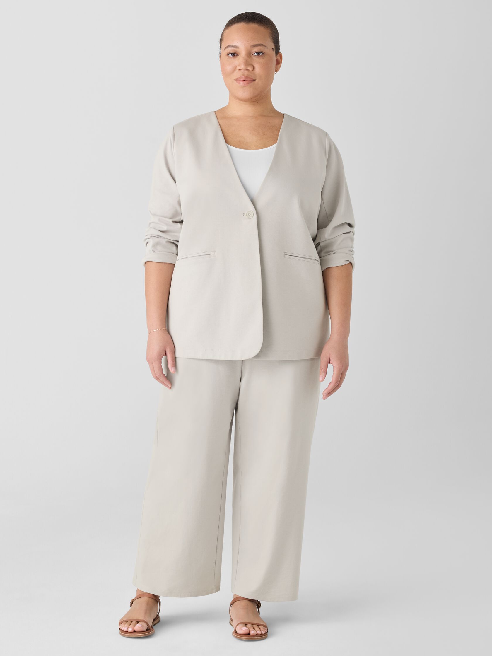 Cotton Blend Ponte V-Neck&nbsp;Blazer