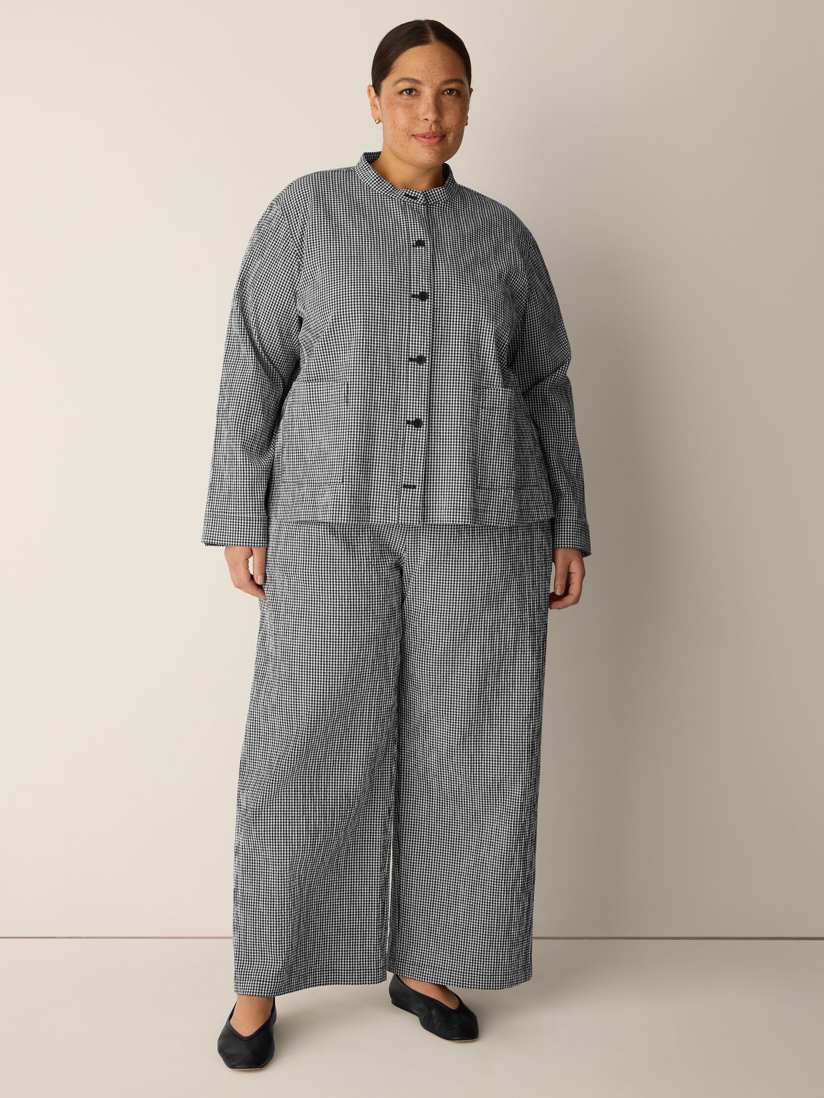 Organic Cotton Pucker Check Shirt Jacket