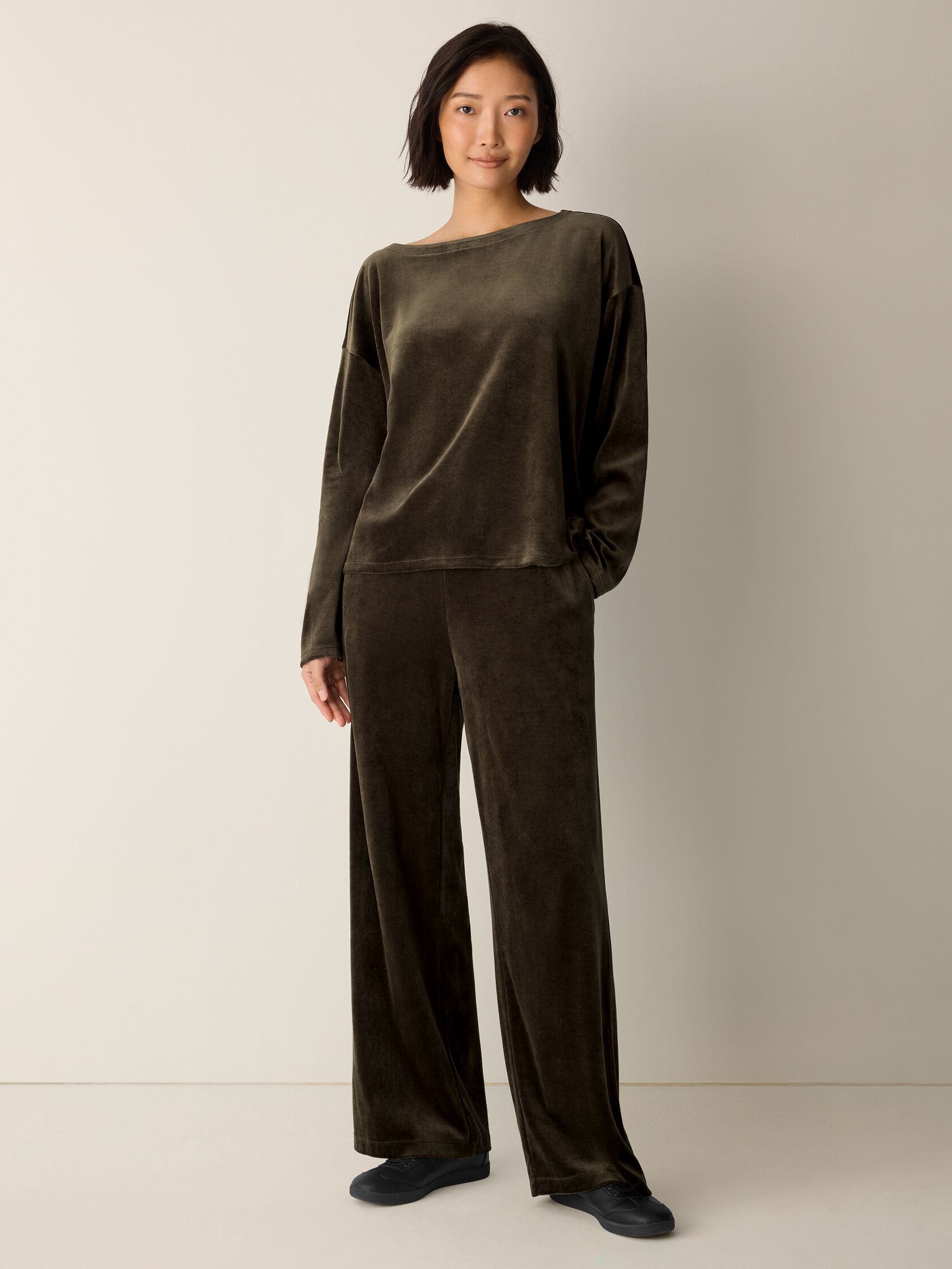 Cozy Velour Knit Bateau Neck Top