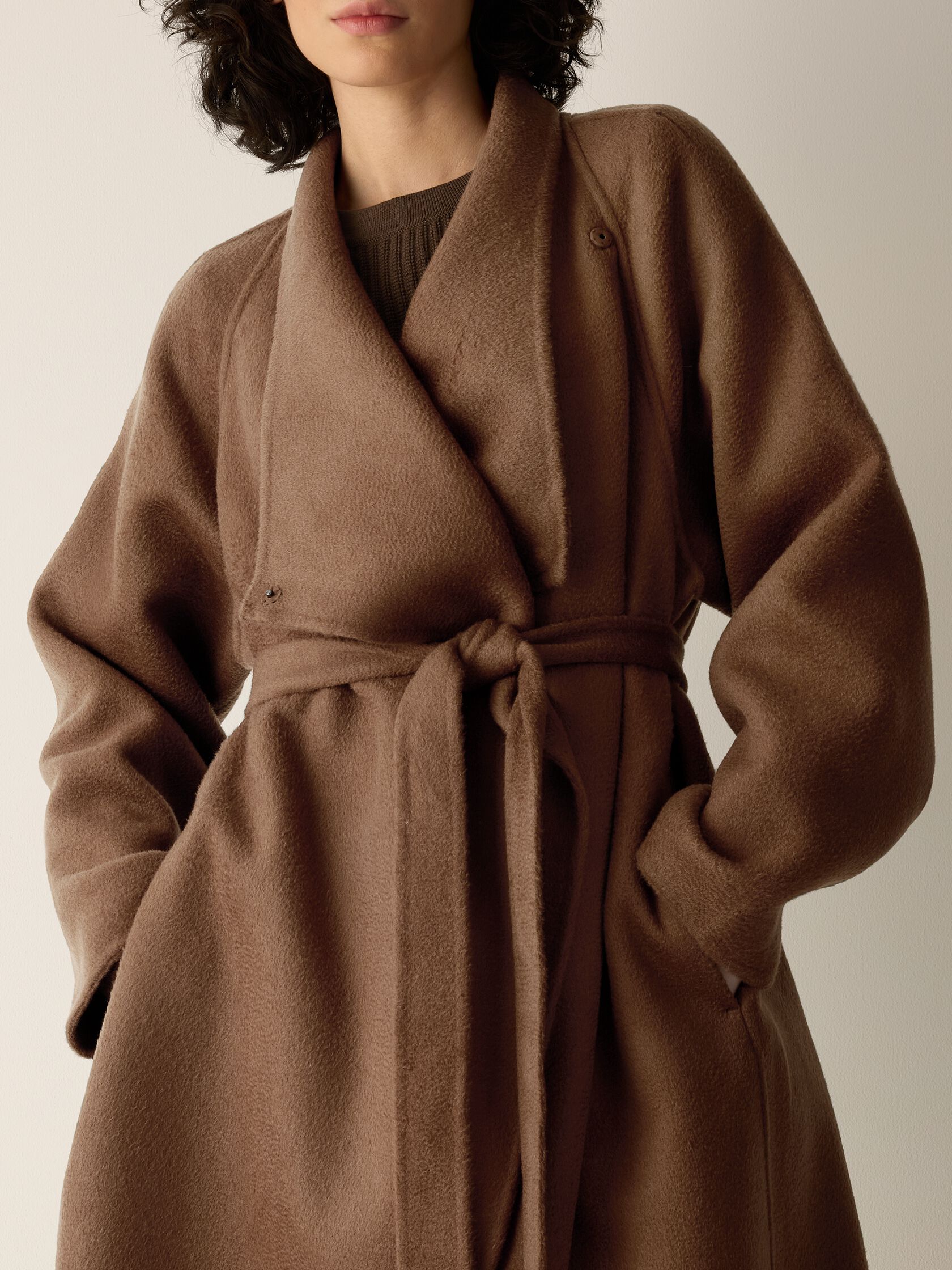 Lustrous Wool Drape Neck Coat