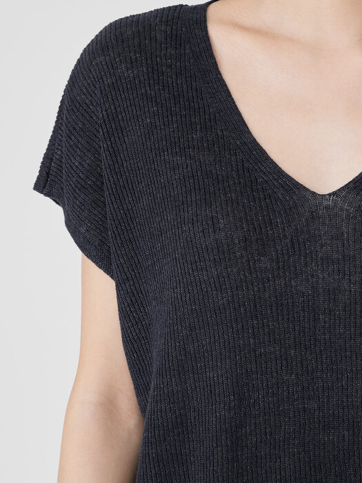 Organic Linen Délavé Rib V-Neck Top
