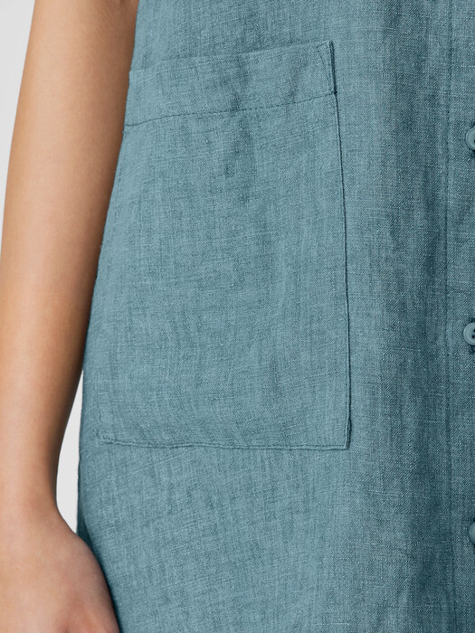 Washed Organic Linen Délavé Sleeveless Shirtdress