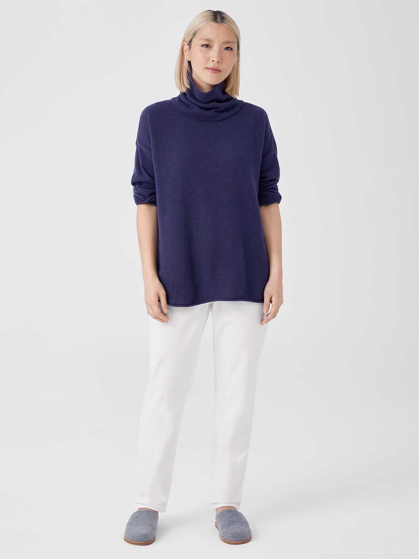 Cotton and Recycled Cashmere Turtleneck Long Top