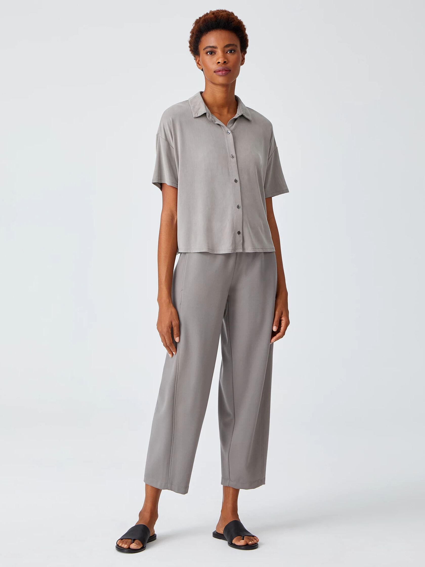 Sueded Cupro Knit Short-Sleeve Shirt