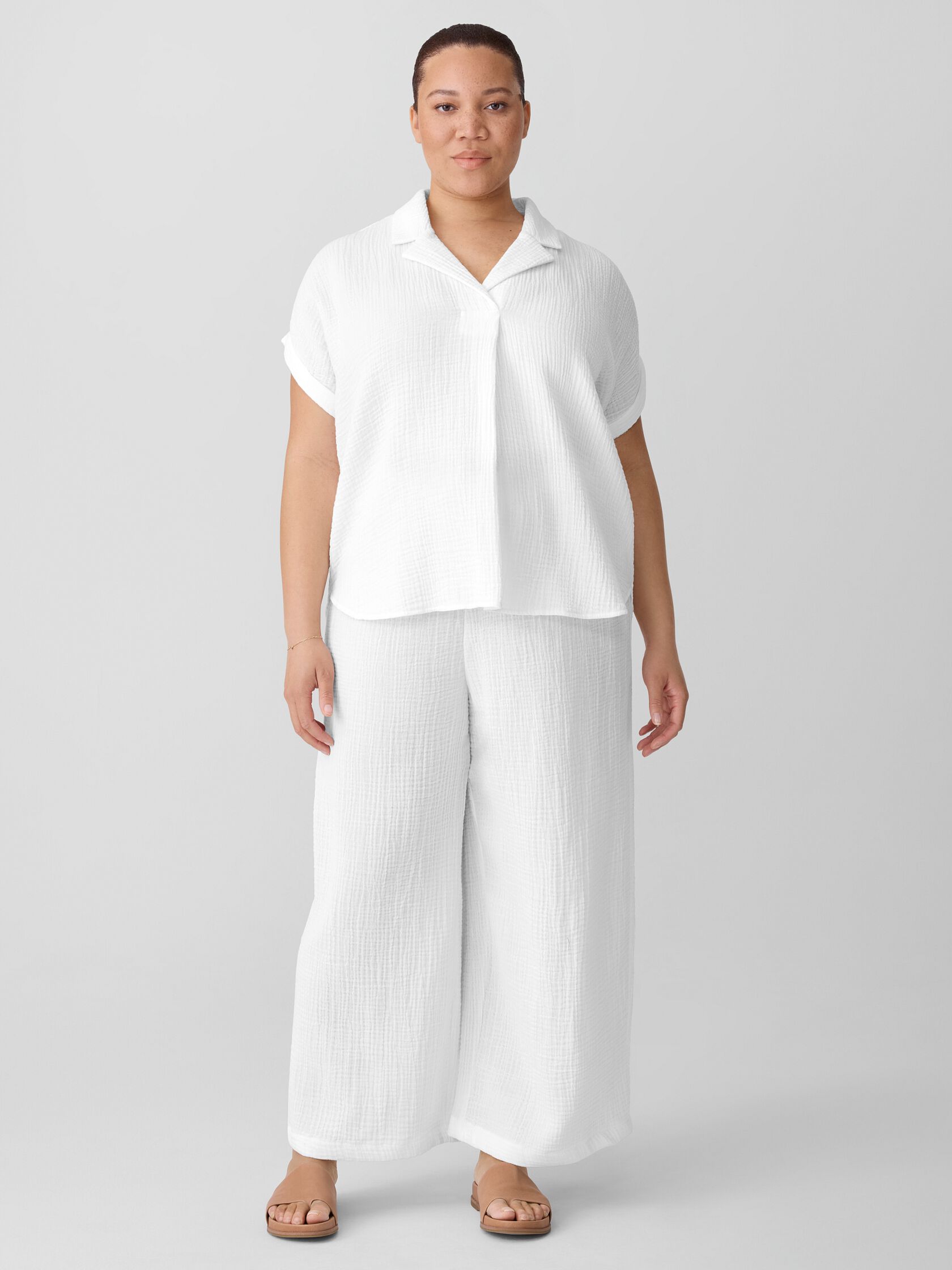 Organic Cotton Lofty Gauze Notch Collar Top