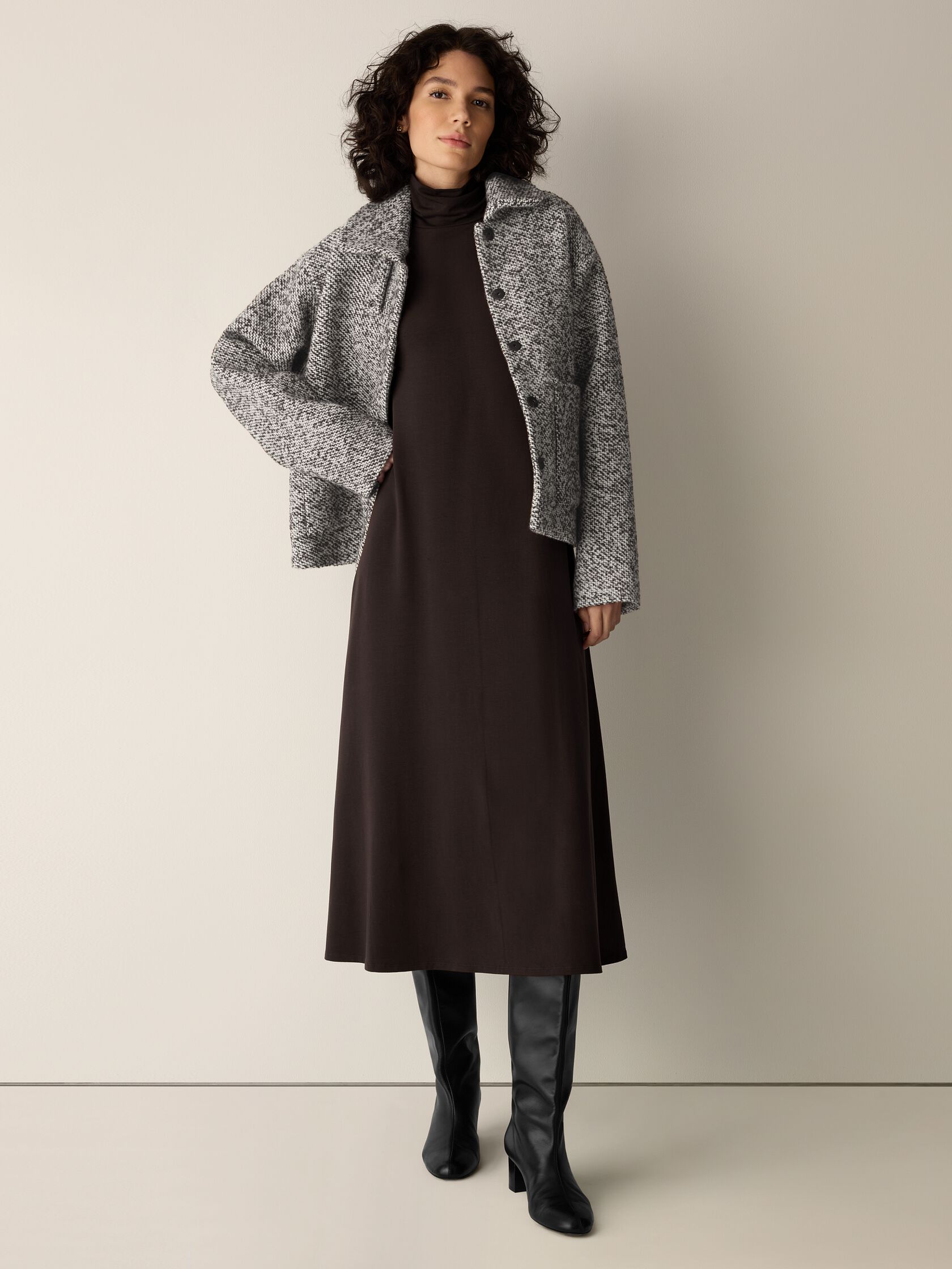 Stretch Jersey Knit Turtleneck Dress