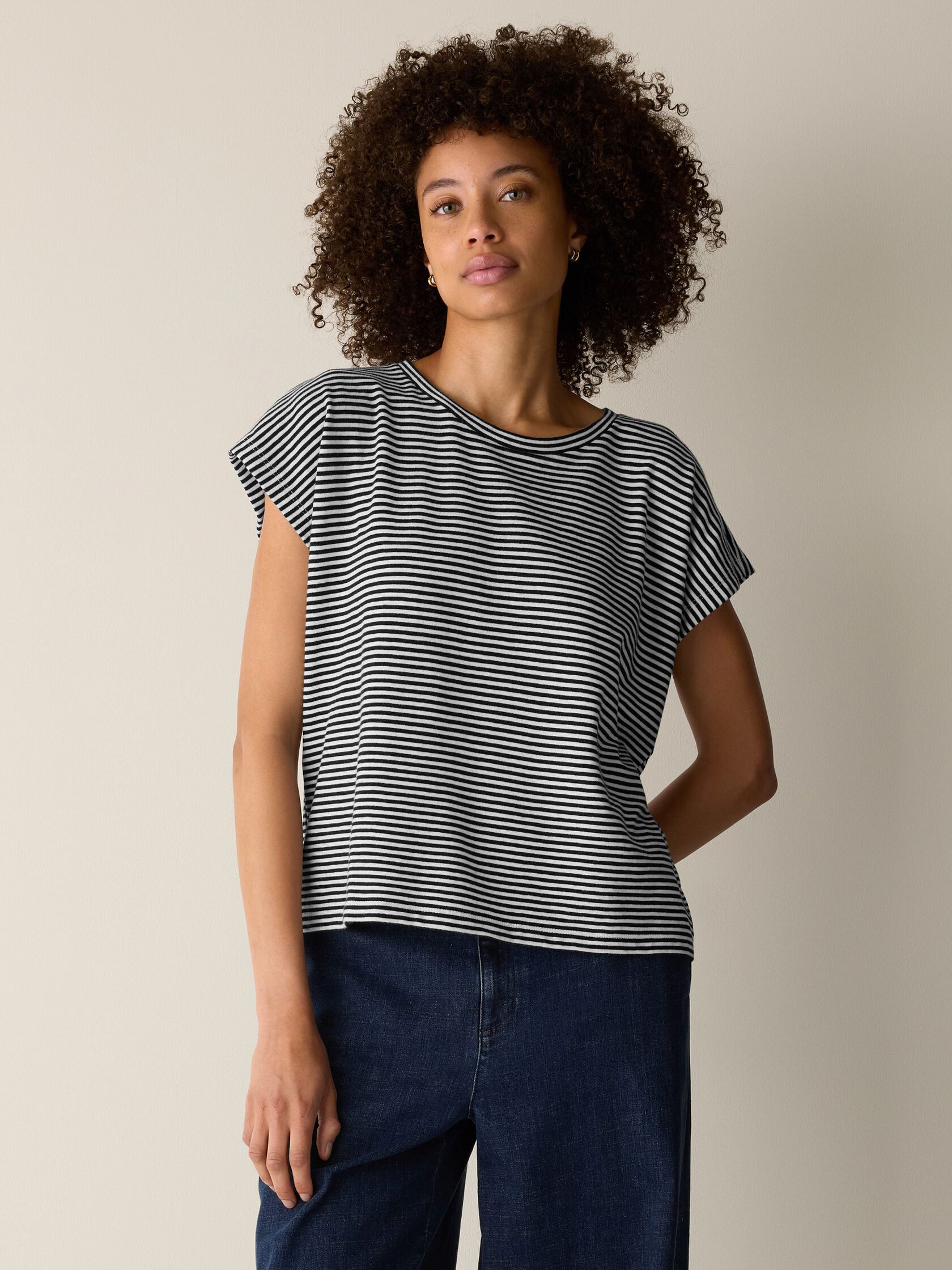 Striped Organic Cotton Slub Crew Neck Tee