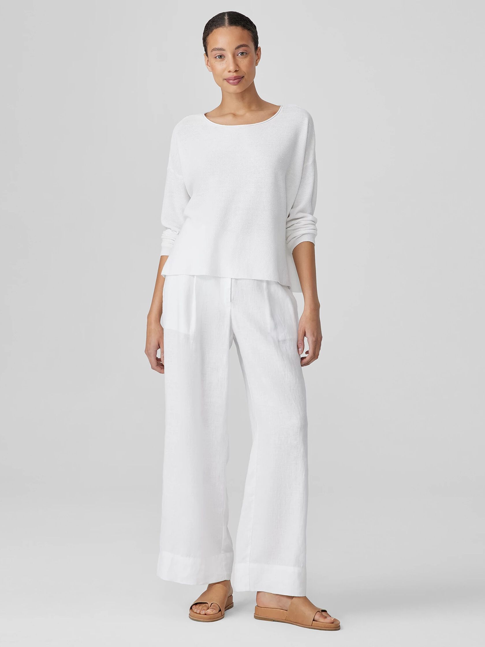 Organic Linen Cotton Jewel Neck Box-Top