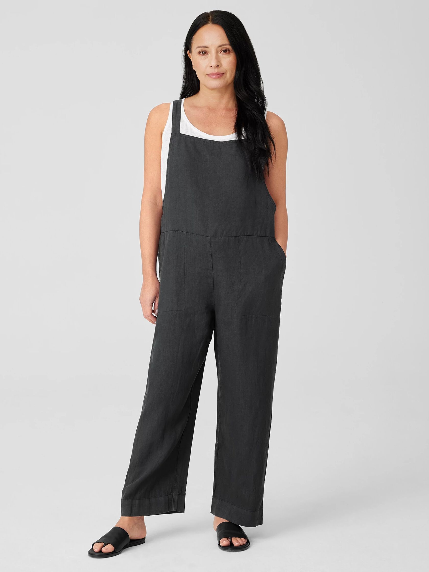 Garment-Dyed Organic Linen Overalls | EILEEN FISHER