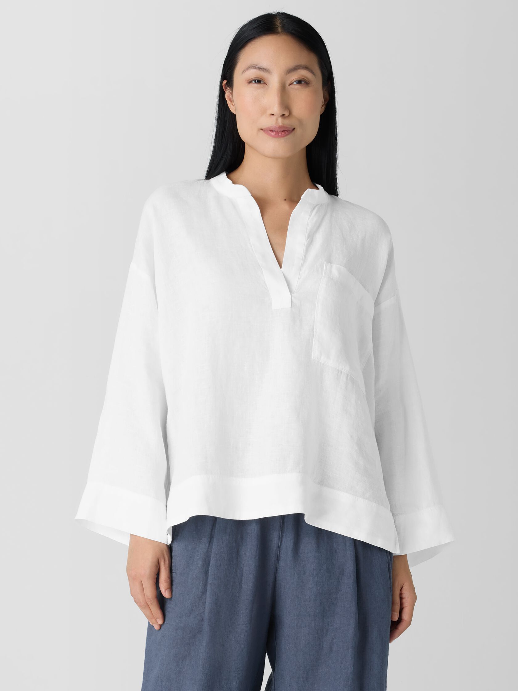Organic Handkerchief Linen Split Neck Shirt