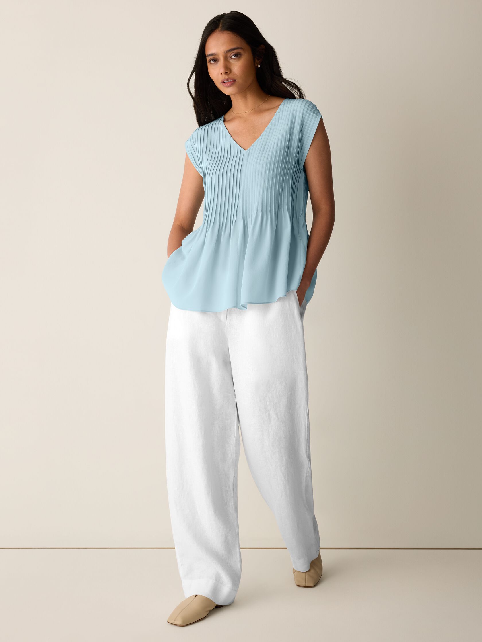 Silk Crepe de Chine V-Neck Top