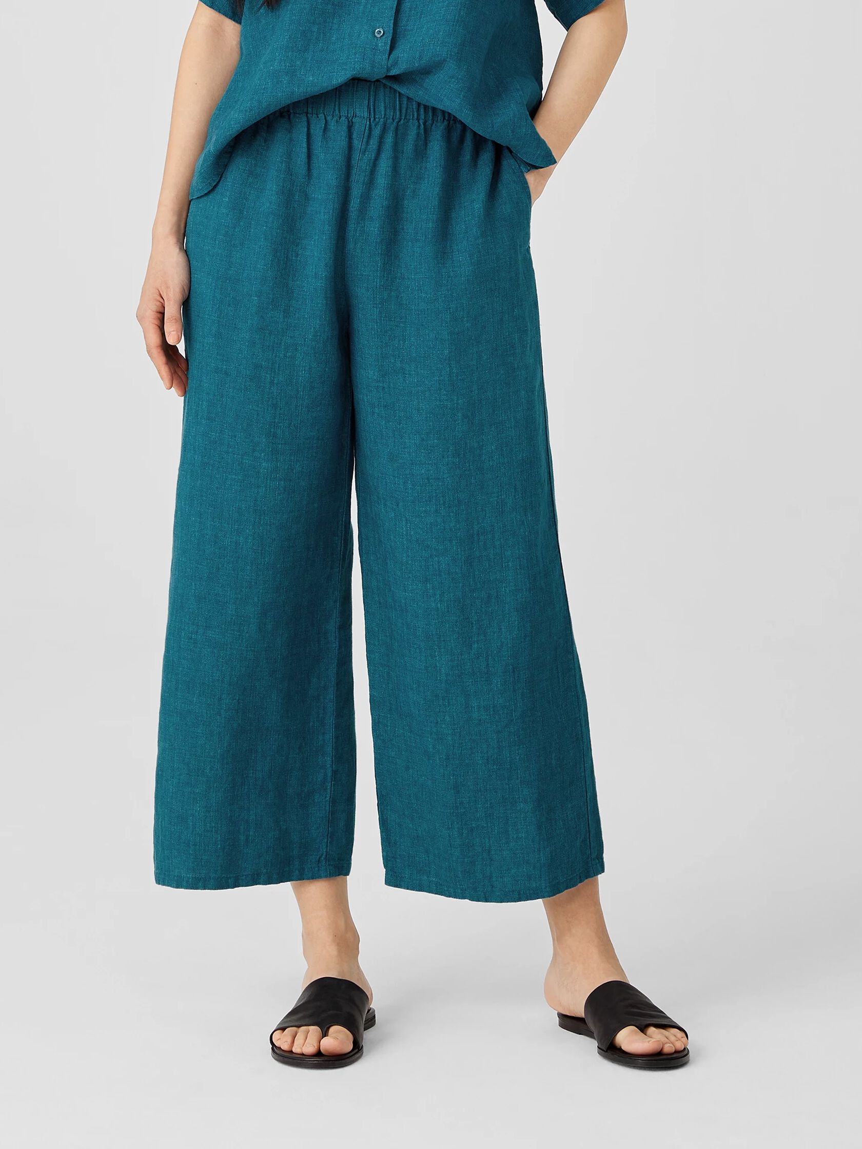 Washed Organic Linen Delave Wide-Leg Pant