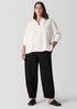 Silk Linen Box Band Collar Top
