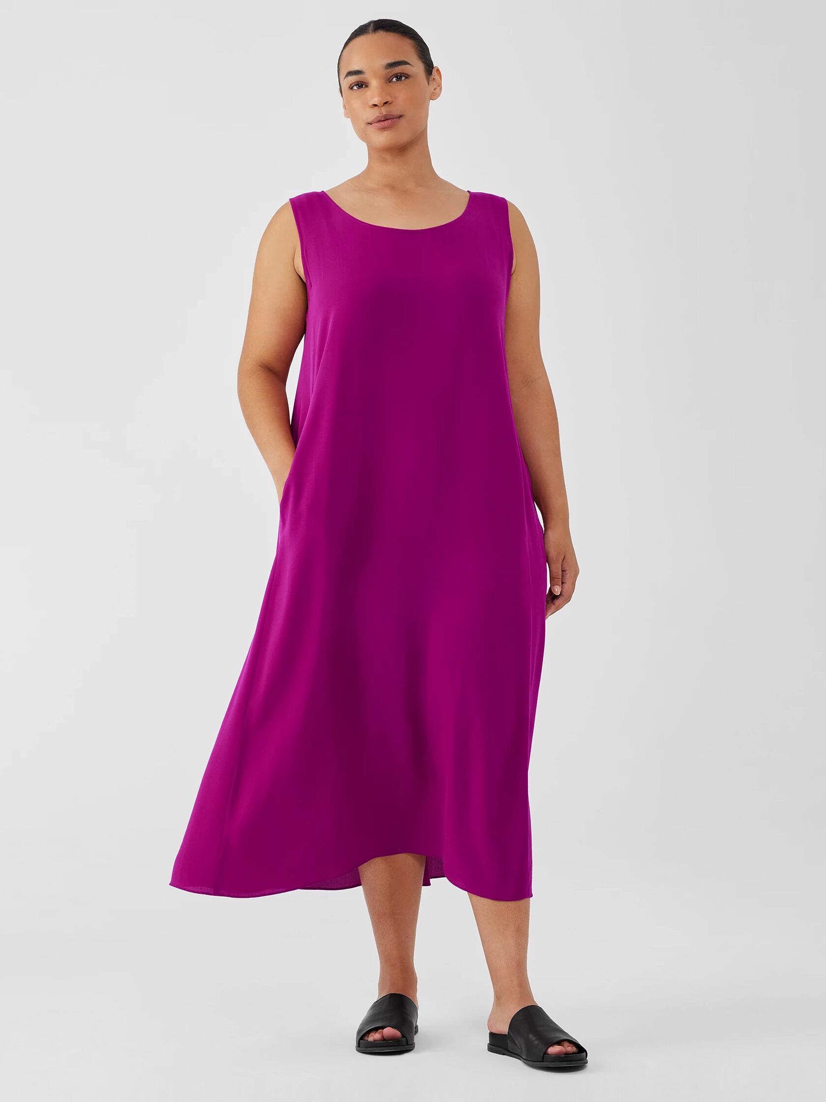 Silk Crepe Scoop Neck Dress EILEEN FISHER