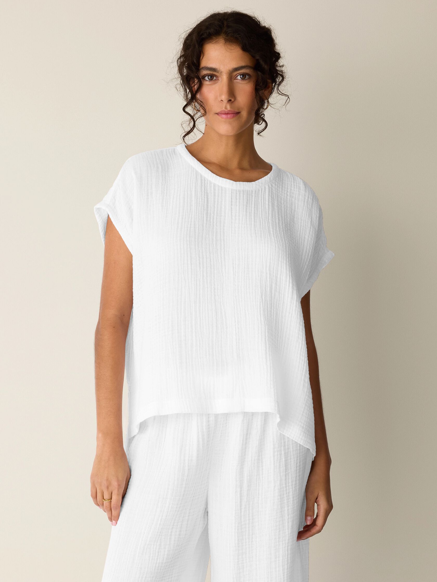 Organic Cotton Lofty Gauze Round Neck Box-Top