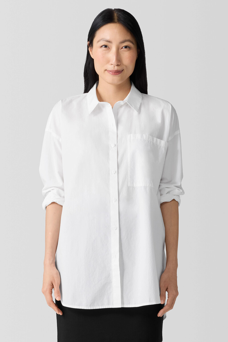 Washed Organic Cotton Poplin Classic Collar Long Shirt Washed Organic Cotton Poplin Classic Collar Long Shirt